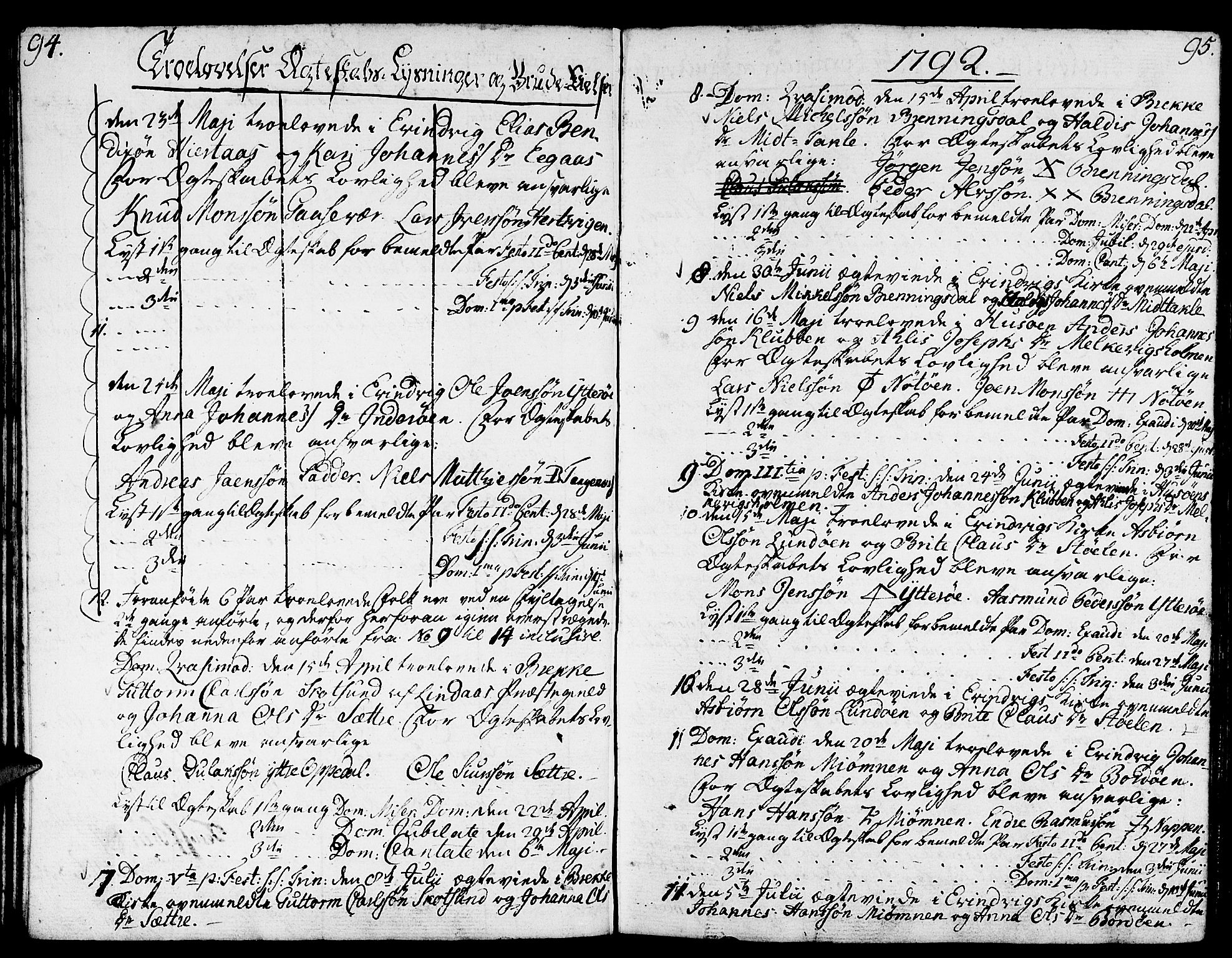 Gulen sokneprestembete, AV/SAB-A-80201/H/Haa/Haaa/L0015: Parish register (official) no. A 15, 1788-1798, p. 94-95