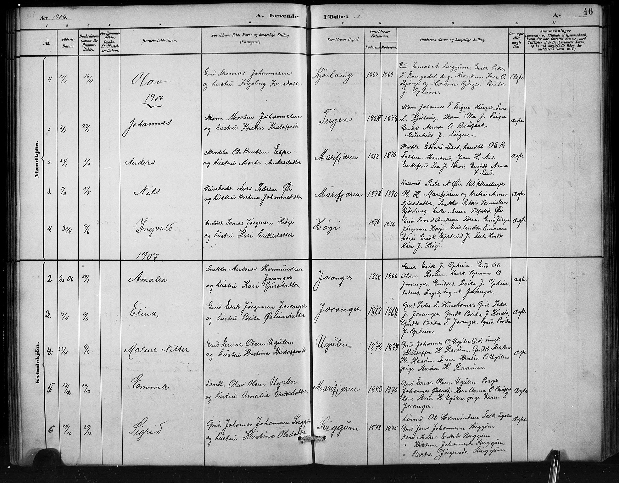 Jostedal sokneprestembete, SAB/A-80601/H/Hab/Habd/L0001: Parish register (copy) no. D 1, 1882-1910, p. 46