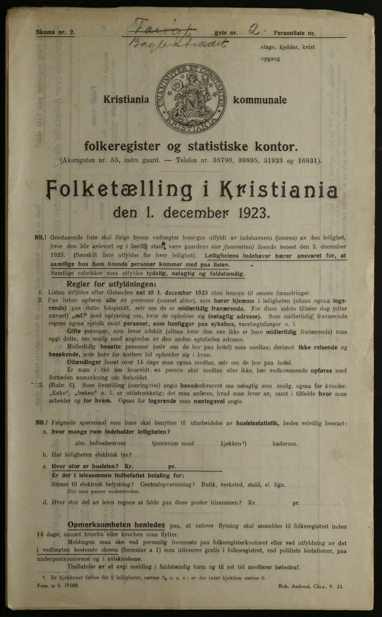 OBA, Municipal Census 1923 for Kristiania, 1923, p. 3205