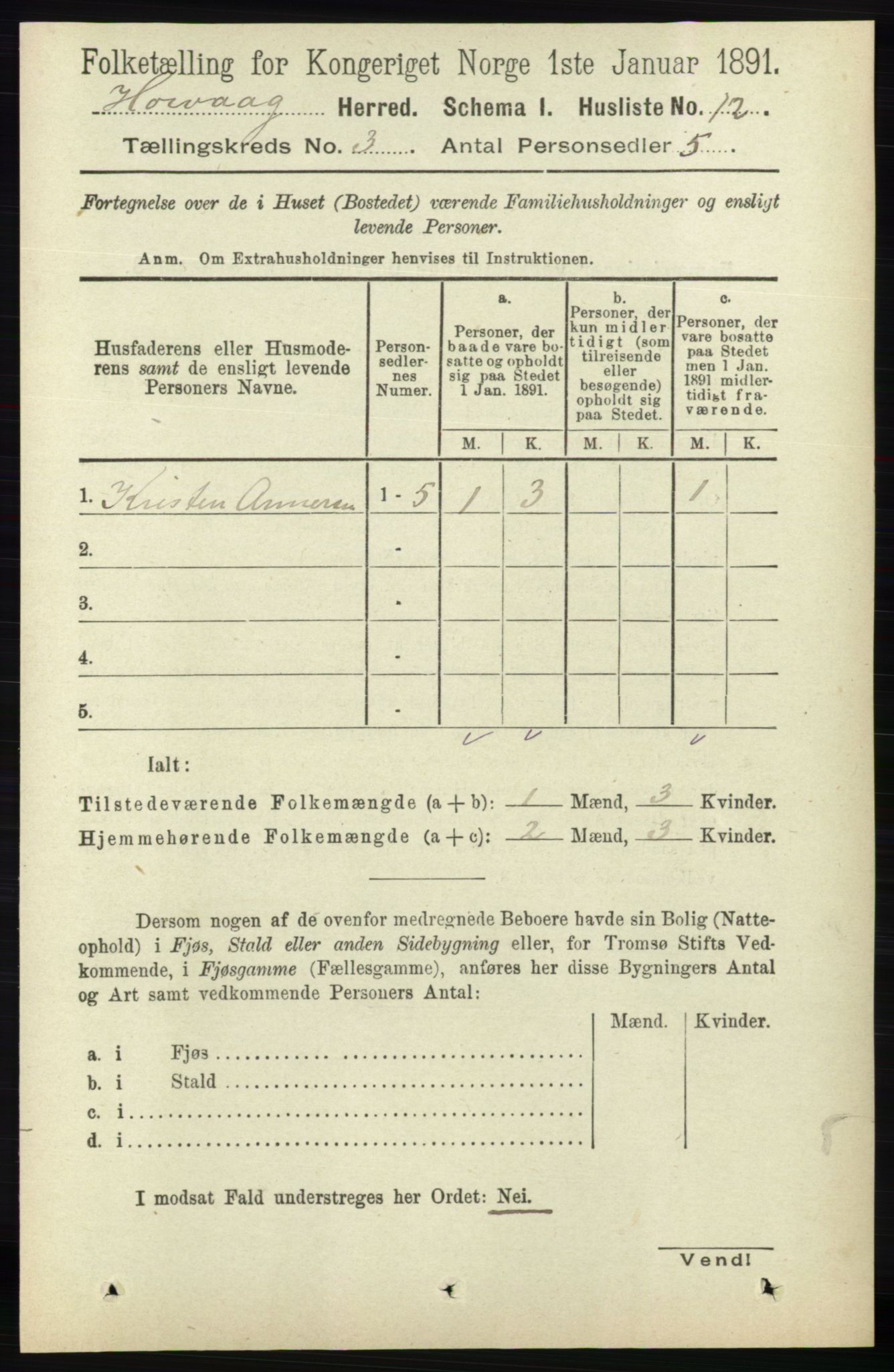 RA, 1891 census for 0927 Høvåg, 1891, p. 930