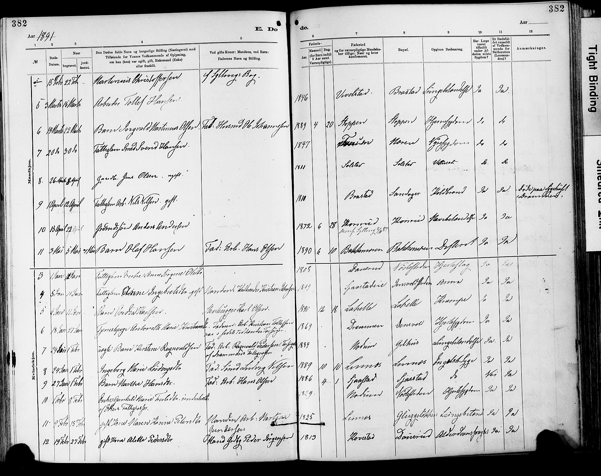 Lier kirkebøker, AV/SAKO-A-230/F/Fa/L0015: Parish register (official) no. I 15, 1883-1894, p. 382