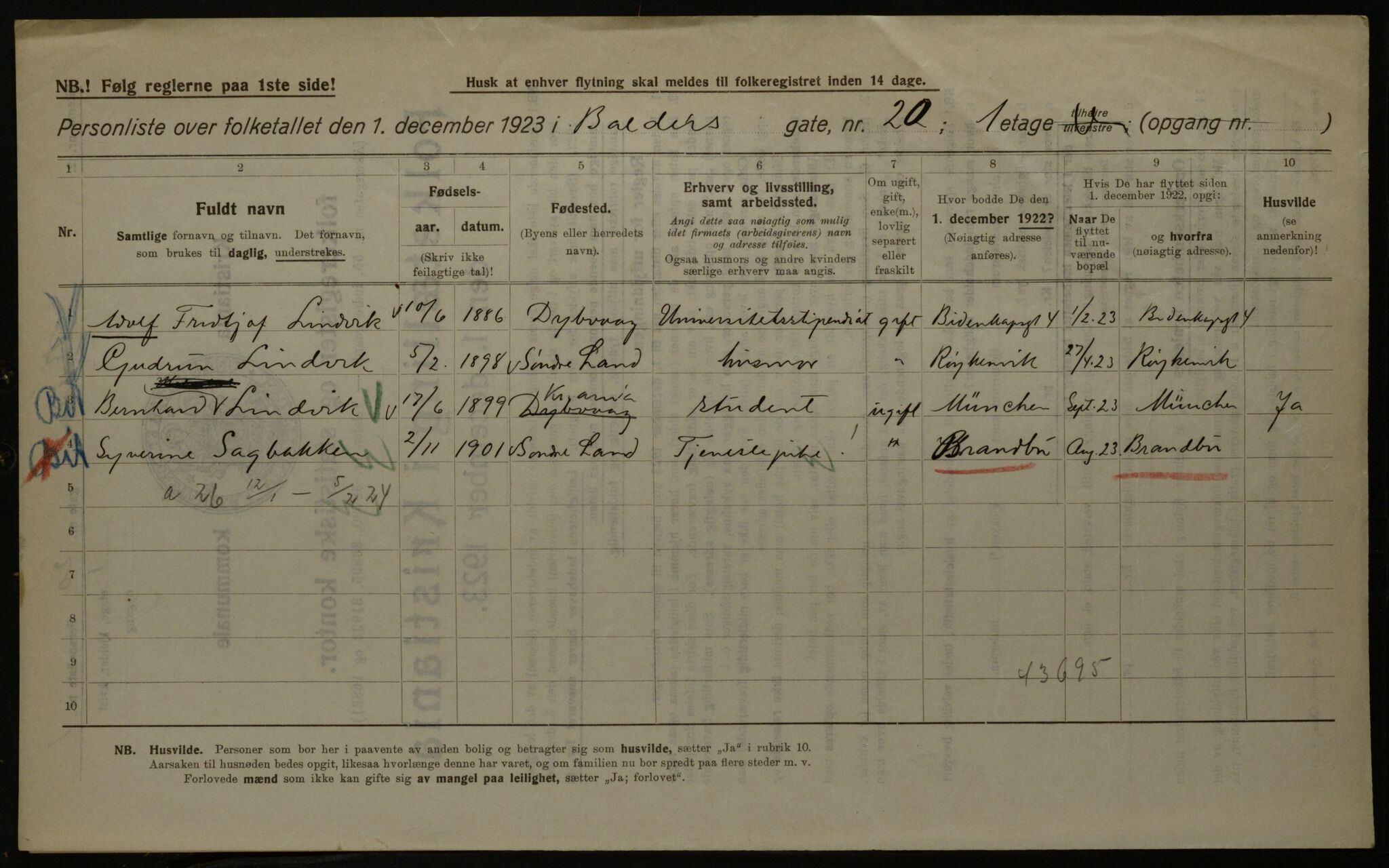 OBA, Municipal Census 1923 for Kristiania, 1923, p. 3951