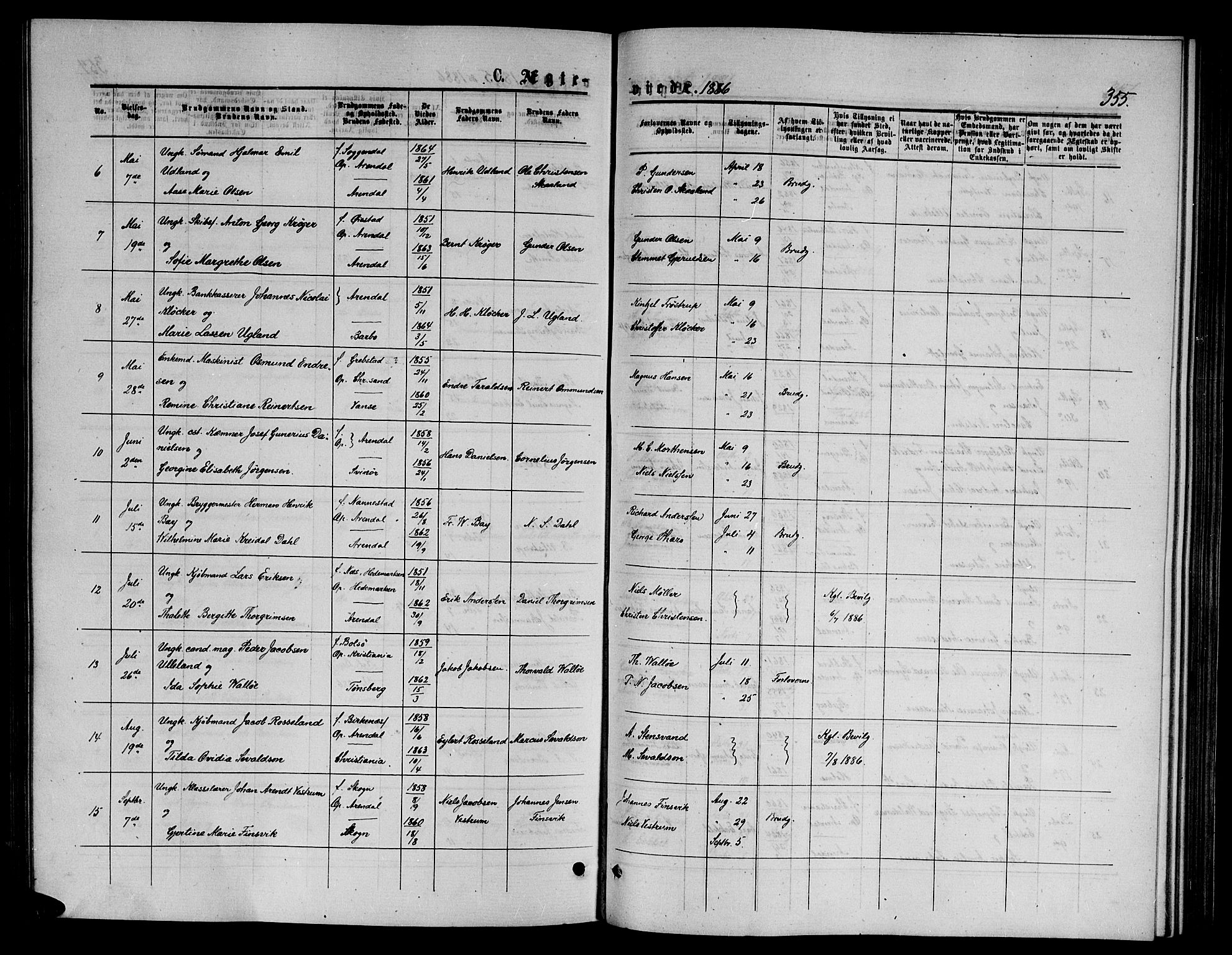 Arendal sokneprestkontor, Trefoldighet, AV/SAK-1111-0040/F/Fb/L0005: Parish register (copy) no. B 5, 1874-1888, p. 355