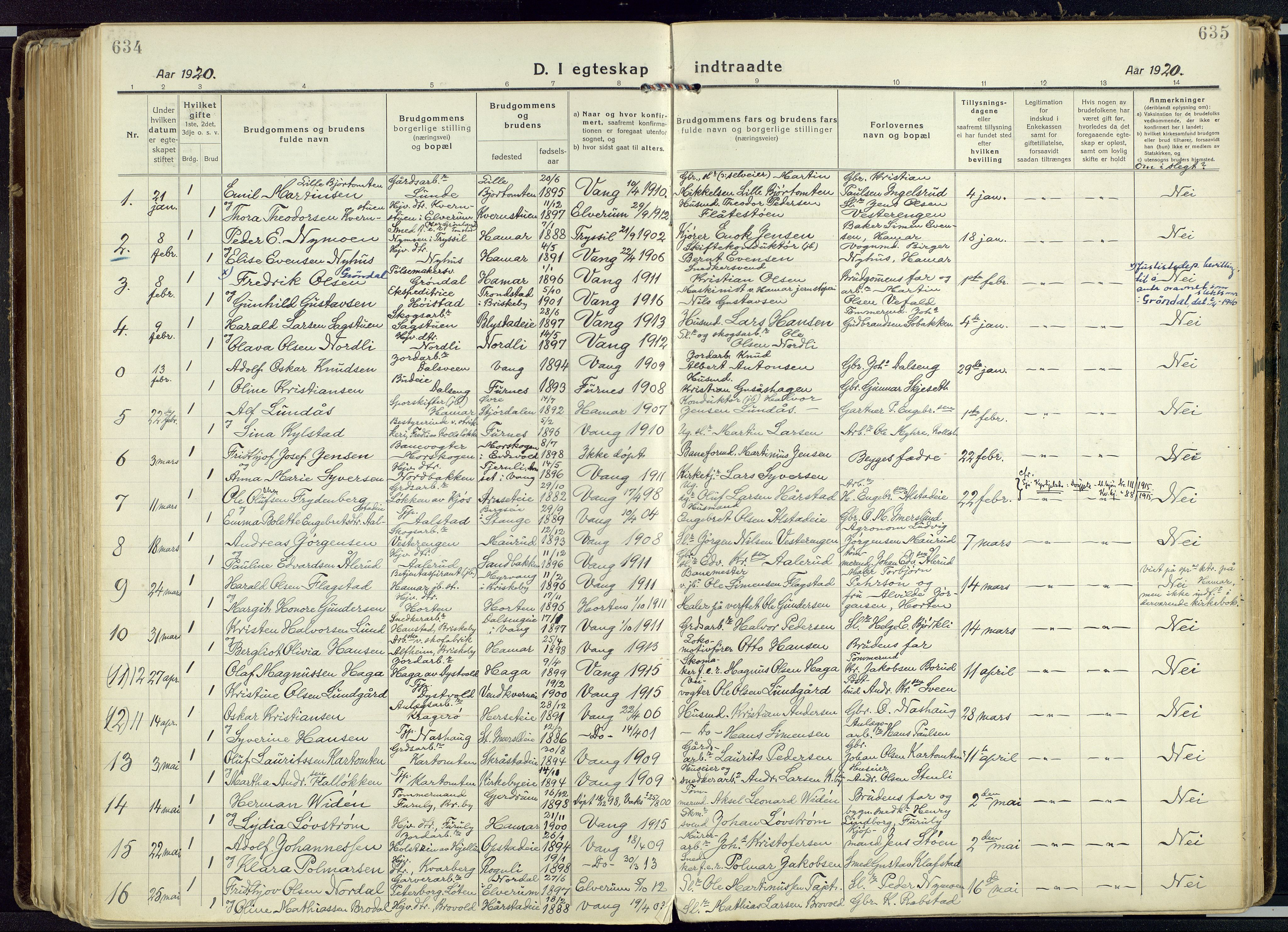 Vang prestekontor, Hedmark, SAH/PREST-008/H/Ha/Haa/L0022: Parish register (official) no. 22, 1918-1944, p. 634-635