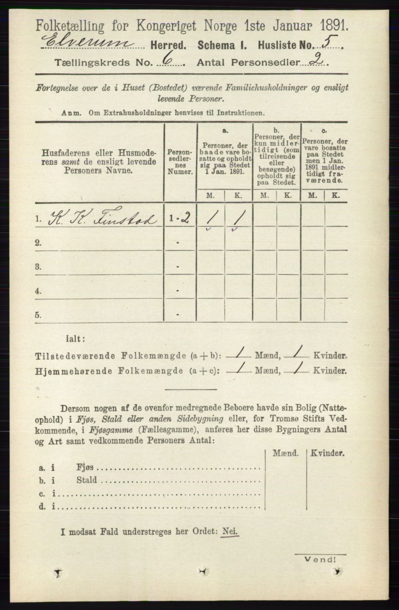 RA, 1891 census for 0427 Elverum, 1891, p. 4159