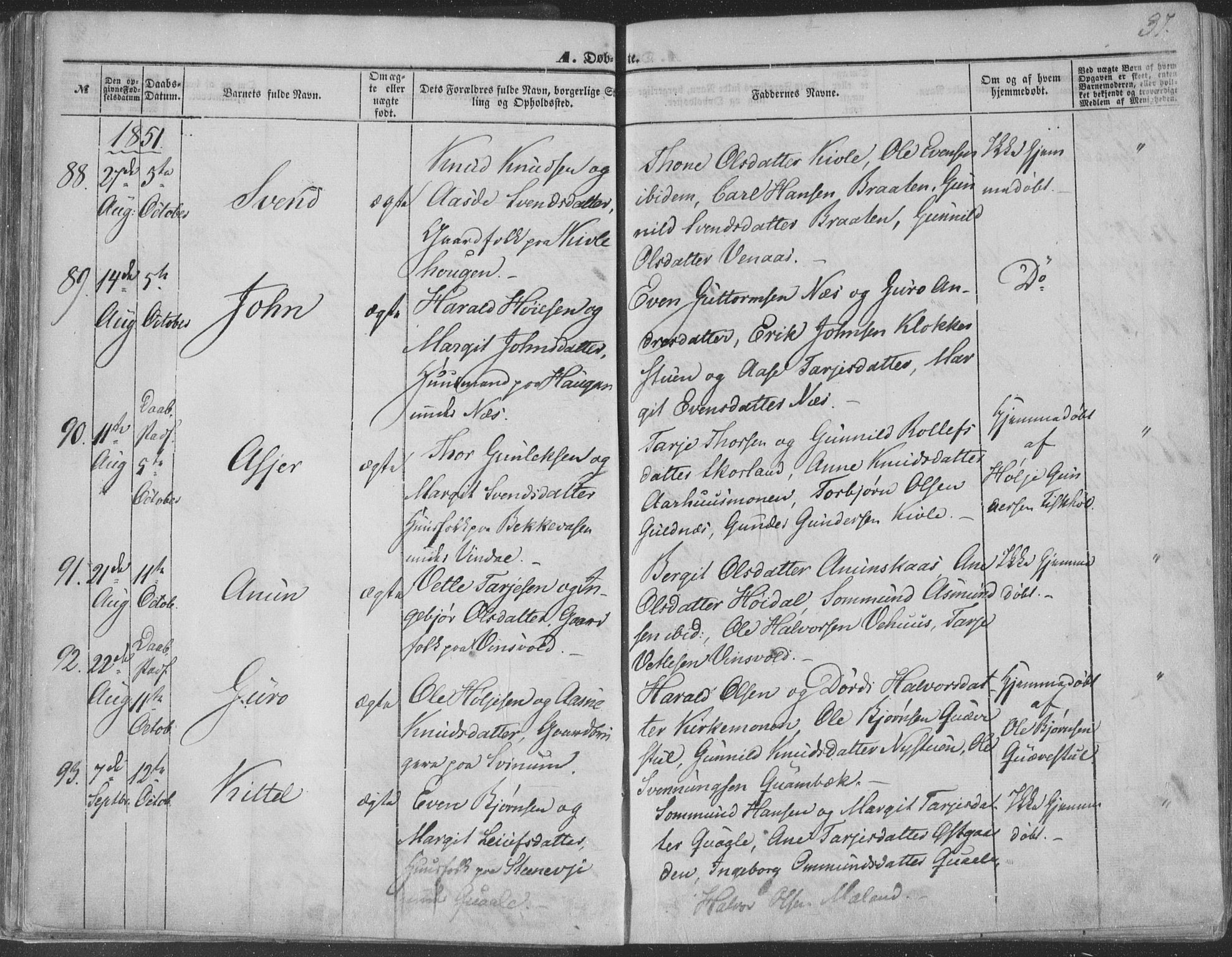 Seljord kirkebøker, AV/SAKO-A-20/F/Fa/L012a: Parish register (official) no. I 12A, 1850-1865, p. 37