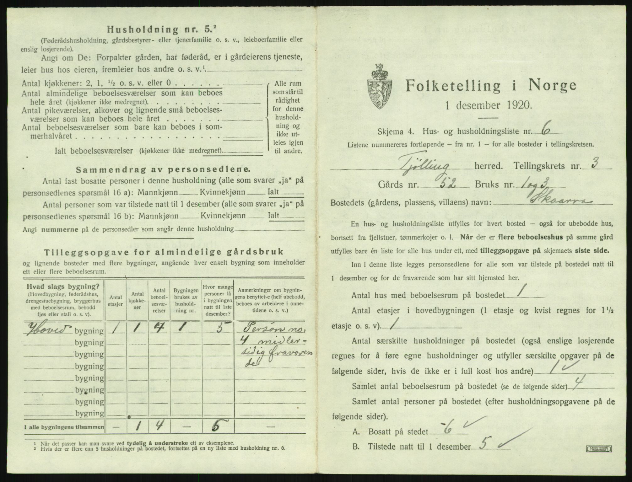 SAKO, 1920 census for Tjølling, 1920, p. 977