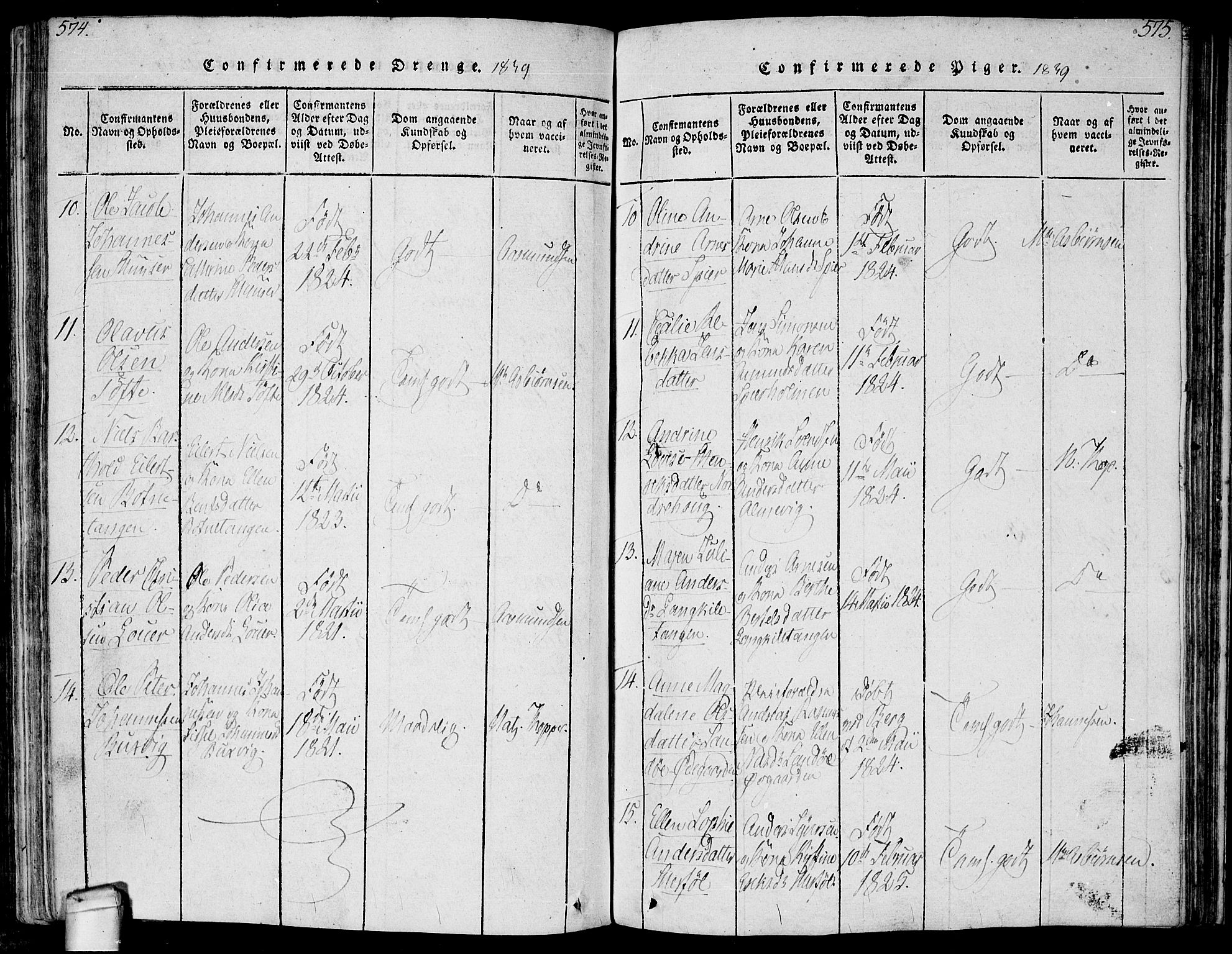 Hvaler prestekontor Kirkebøker, SAO/A-2001/F/Fa/L0005: Parish register (official) no. I 5, 1816-1845, p. 574-575