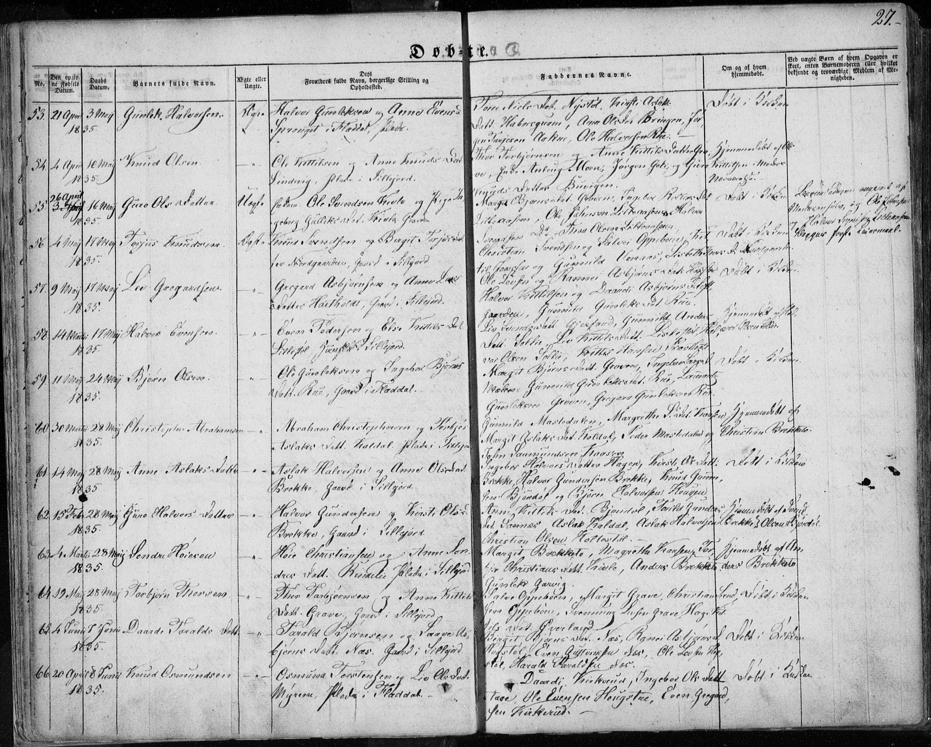 Seljord kirkebøker, AV/SAKO-A-20/F/Fa/L0011: Parish register (official) no. I 11, 1831-1849, p. 27