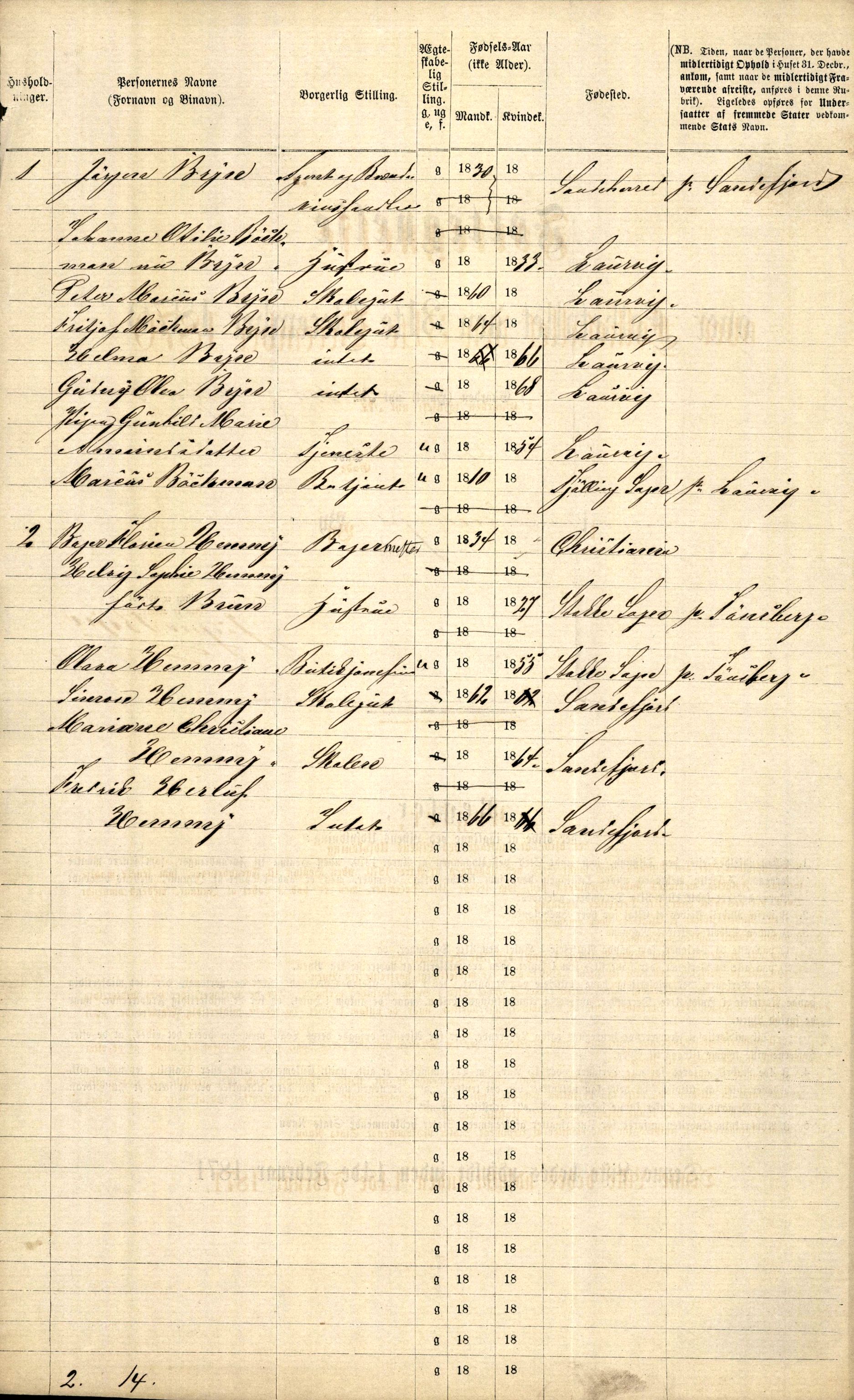 RA, 1870 census for 0707 Larvik, 1870, p. 218