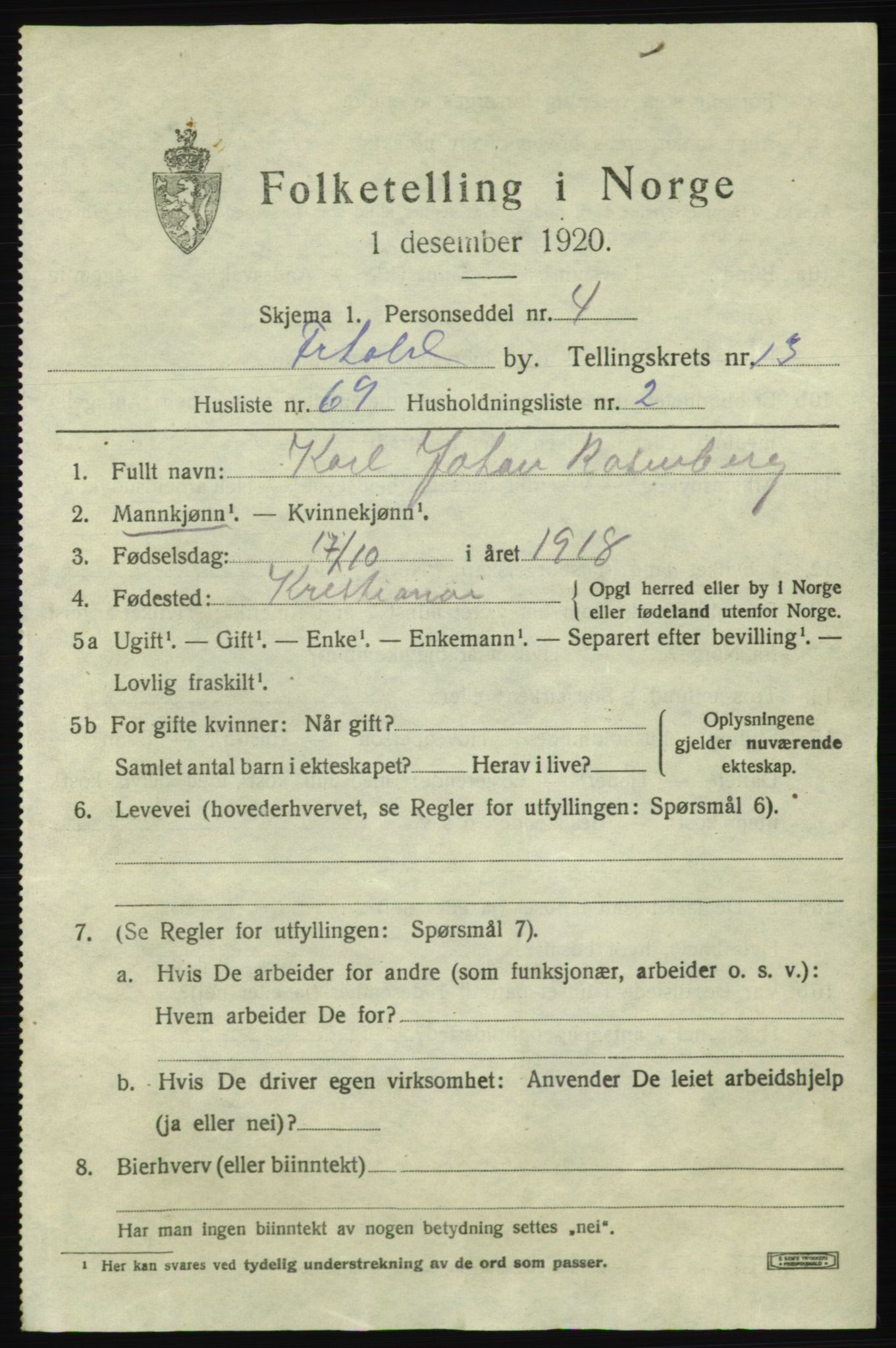 SAO, 1920 census for Fredrikshald, 1920, p. 22136