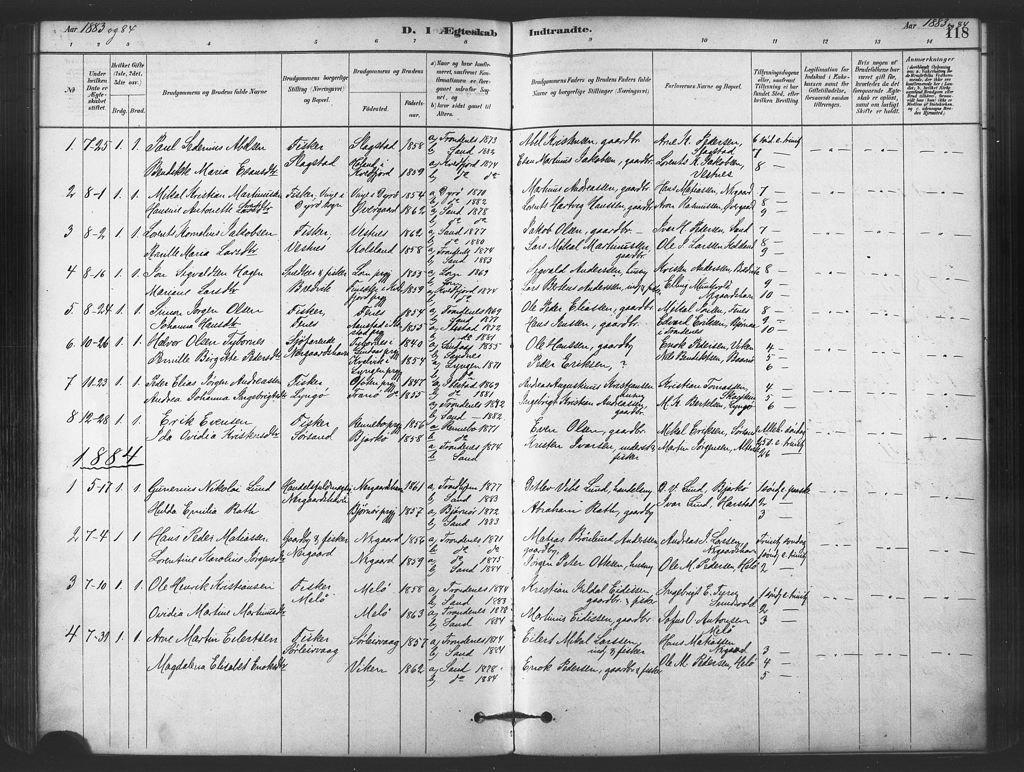 Sand/Bjarkøy sokneprestkontor, AV/SATØ-S-0811/I/Ia/Iaa/L0003kirke: Parish register (official) no. 3, 1878-1892, p. 118