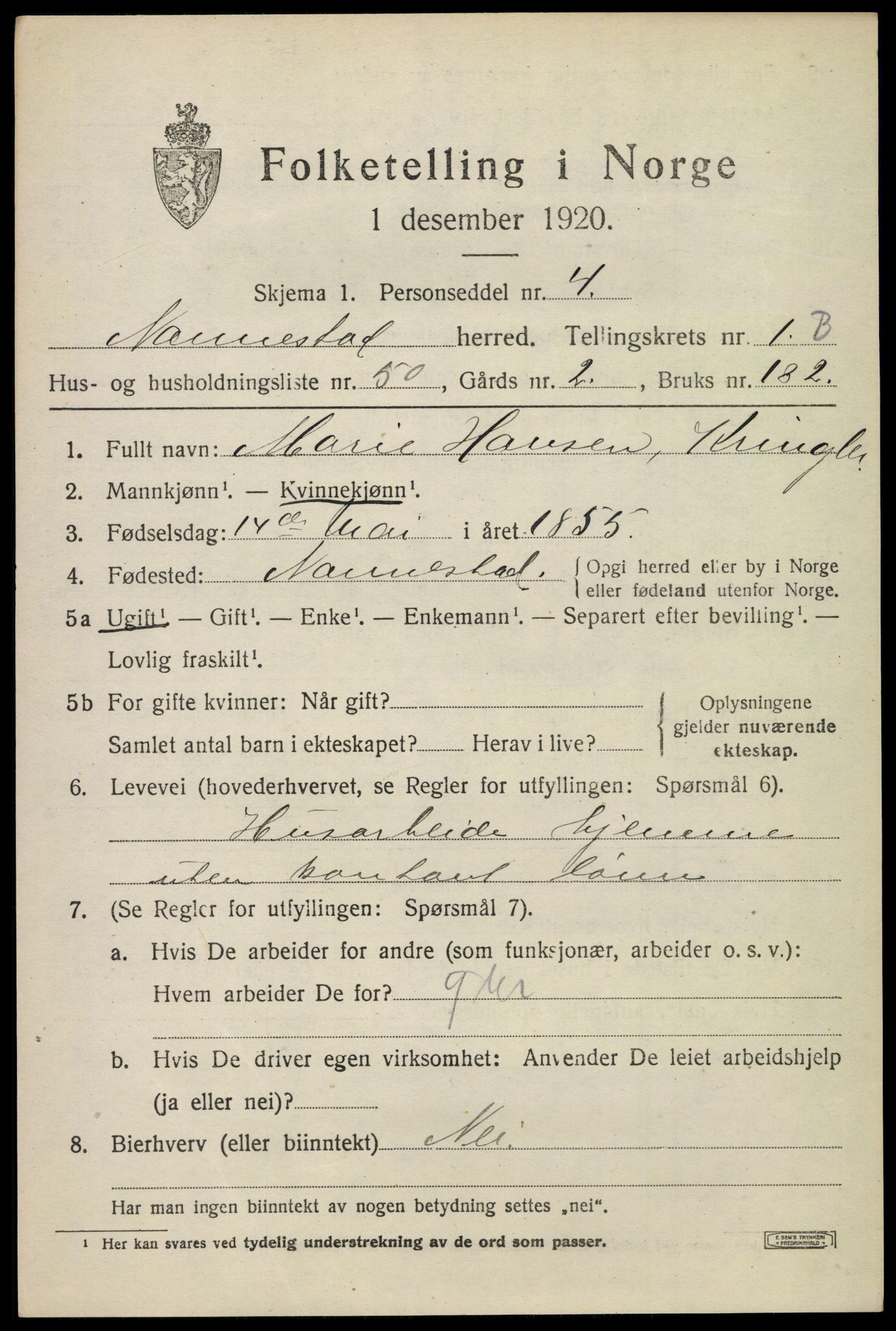 SAO, 1920 census for Nannestad, 1920, p. 2465