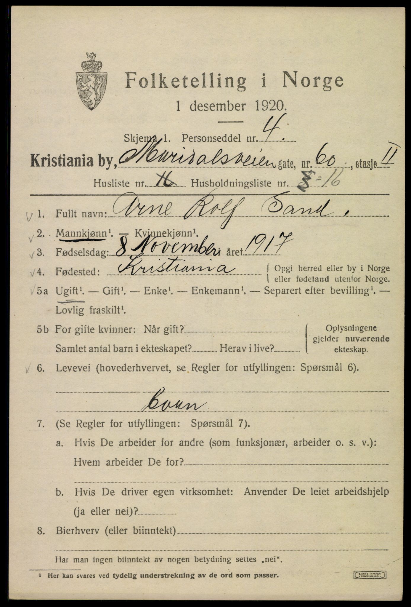 SAO, 1920 census for Kristiania, 1920, p. 380155