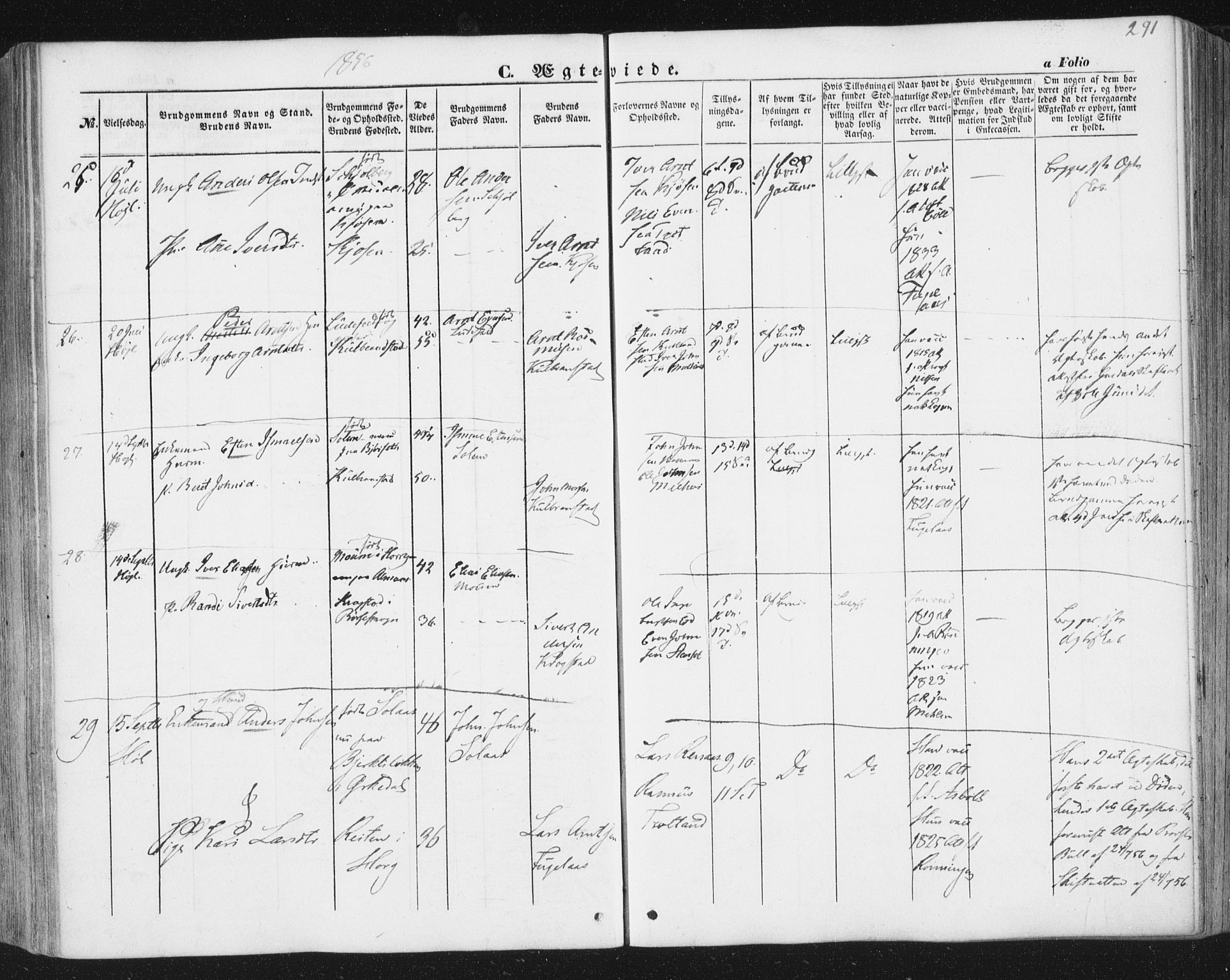 Ministerialprotokoller, klokkerbøker og fødselsregistre - Sør-Trøndelag, AV/SAT-A-1456/691/L1076: Parish register (official) no. 691A08, 1852-1861, p. 291