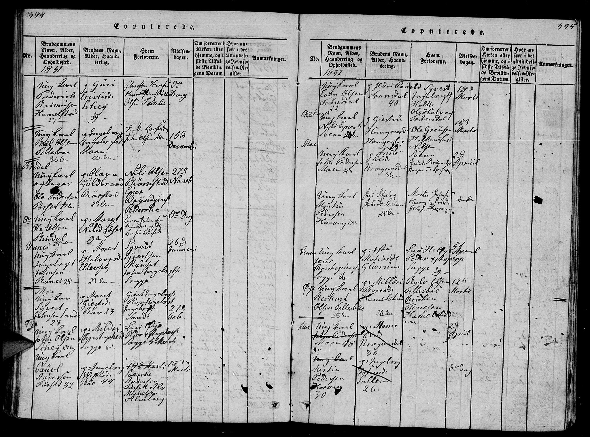 Ministerialprotokoller, klokkerbøker og fødselsregistre - Møre og Romsdal, AV/SAT-A-1454/595/L1050: Parish register (copy) no. 595C02, 1819-1834, p. 394-395