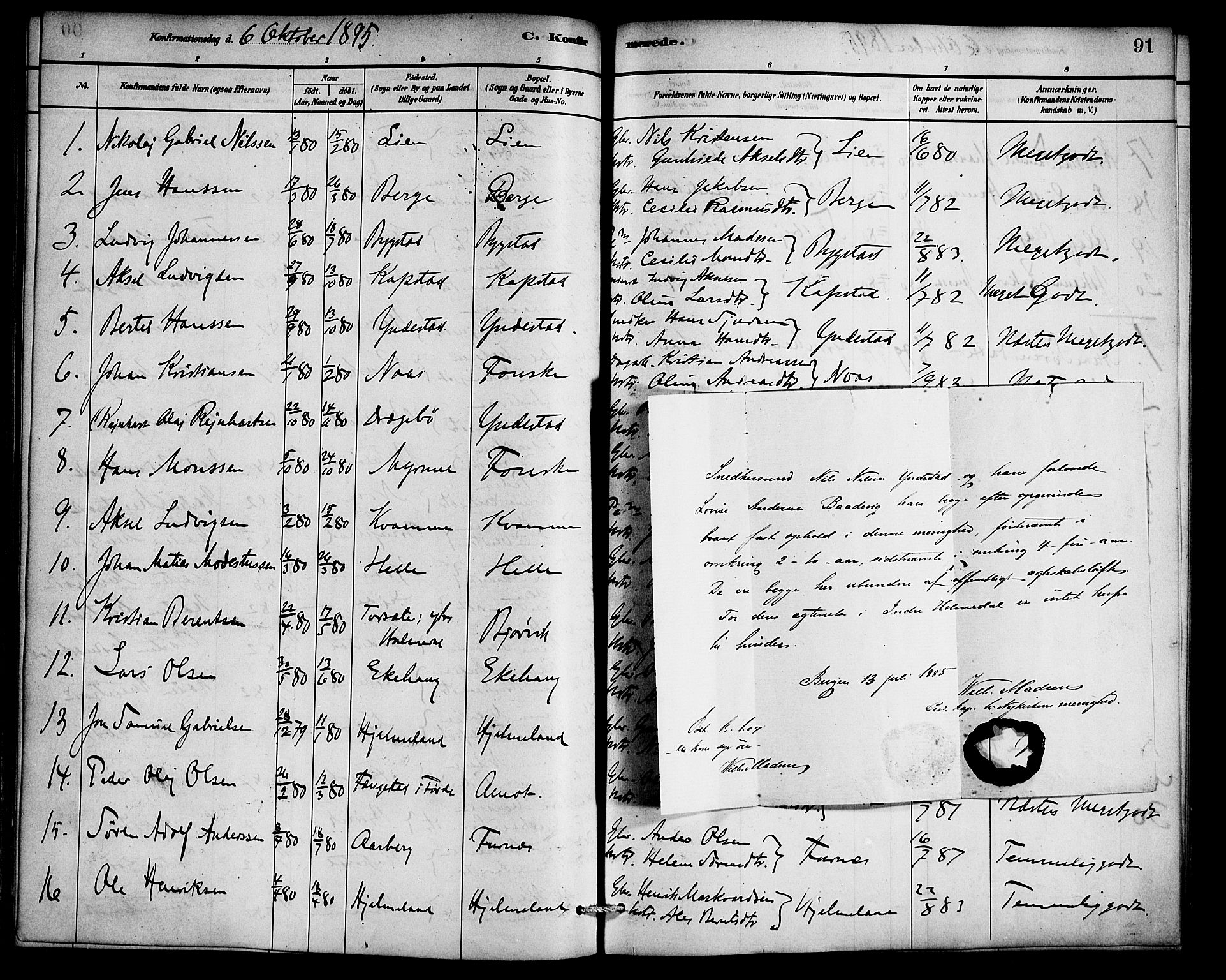 Gaular sokneprestembete, SAB/A-80001/H/Haa: Parish register (official) no. C 1, 1882-1897, p. 91