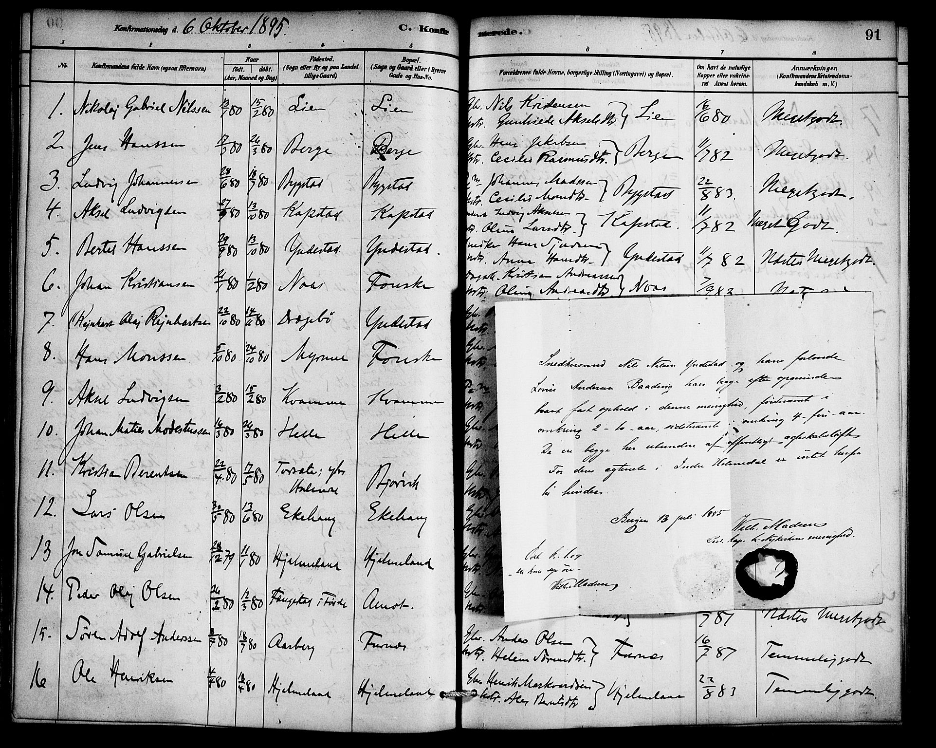 Gaular sokneprestembete, AV/SAB-A-80001/H/Haa: Parish register (official) no. C 1, 1882-1897, p. 91