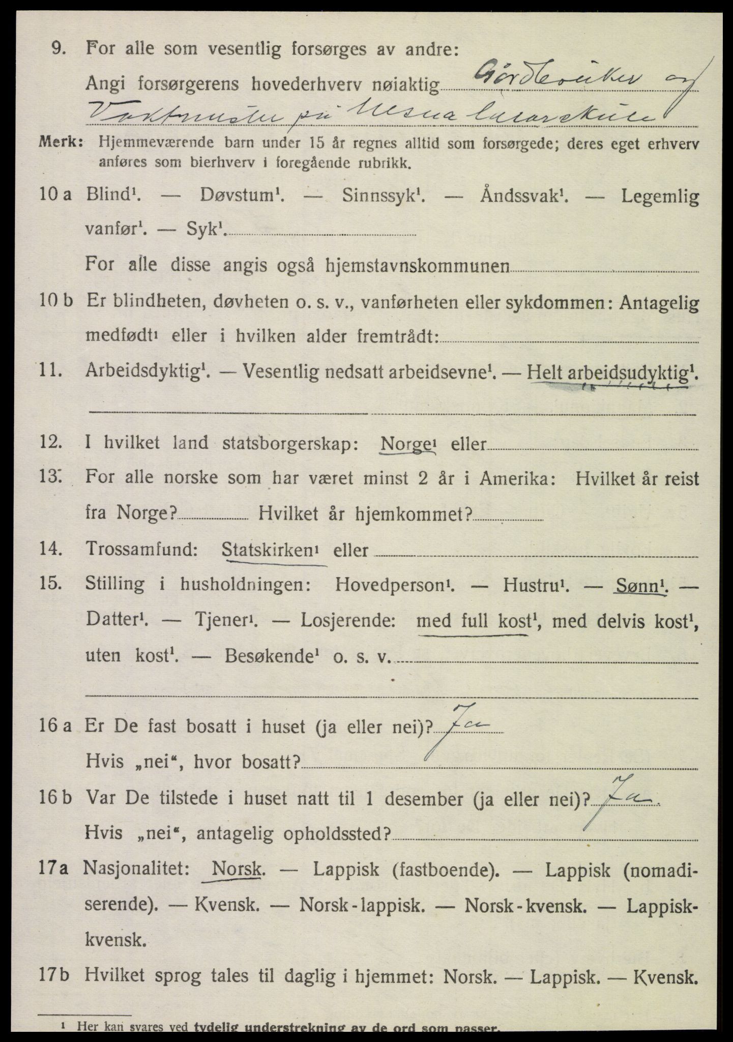 SAT, 1920 census for Nesna, 1920, p. 5206