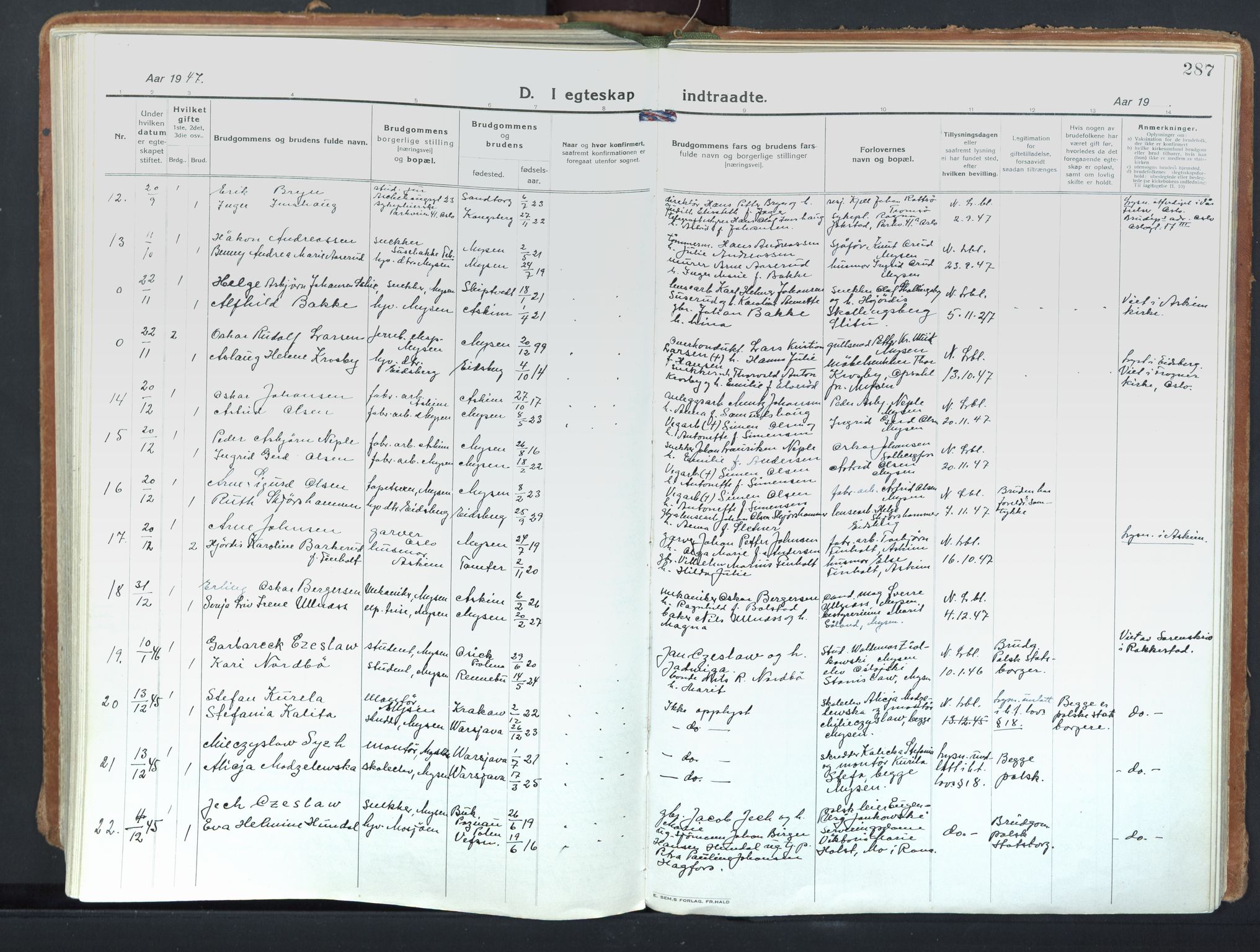Eidsberg prestekontor Kirkebøker, SAO/A-10905/F/Fd/L0001: Parish register (official) no. IV 1, 1921-1948, p. 287