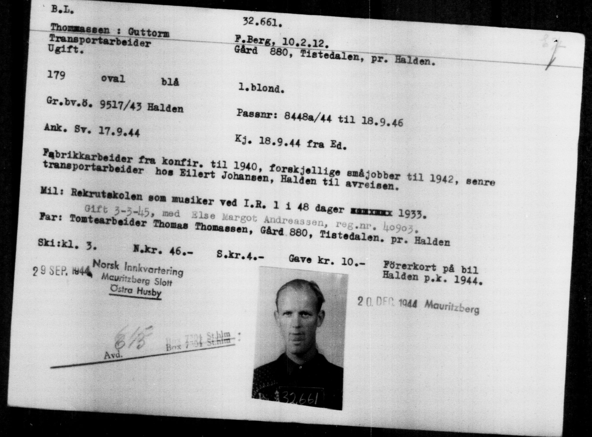 Utenriksstasjonene, Legasjonen i Stockholm, Flyktningkontoret, AV/RA-S-6753/V/Va/L0013: Kjesäterkartoteket, flyktninger med registreringsnr. 31500-34731, 1940-1945, p. 1224