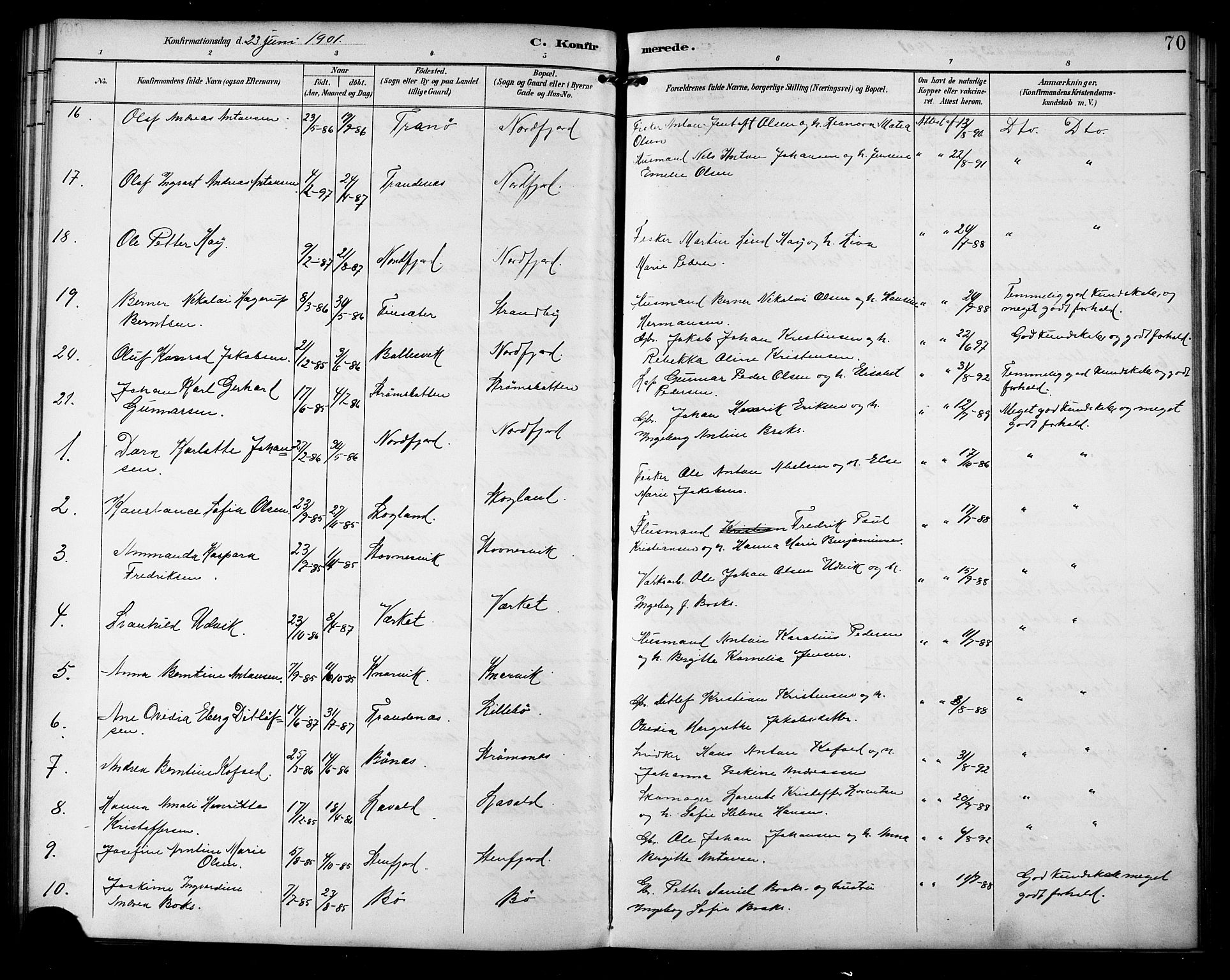 Berg sokneprestkontor, SATØ/S-1318/G/Ga/Gab/L0005klokker: Parish register (copy) no. 5, 1898-1911, p. 70