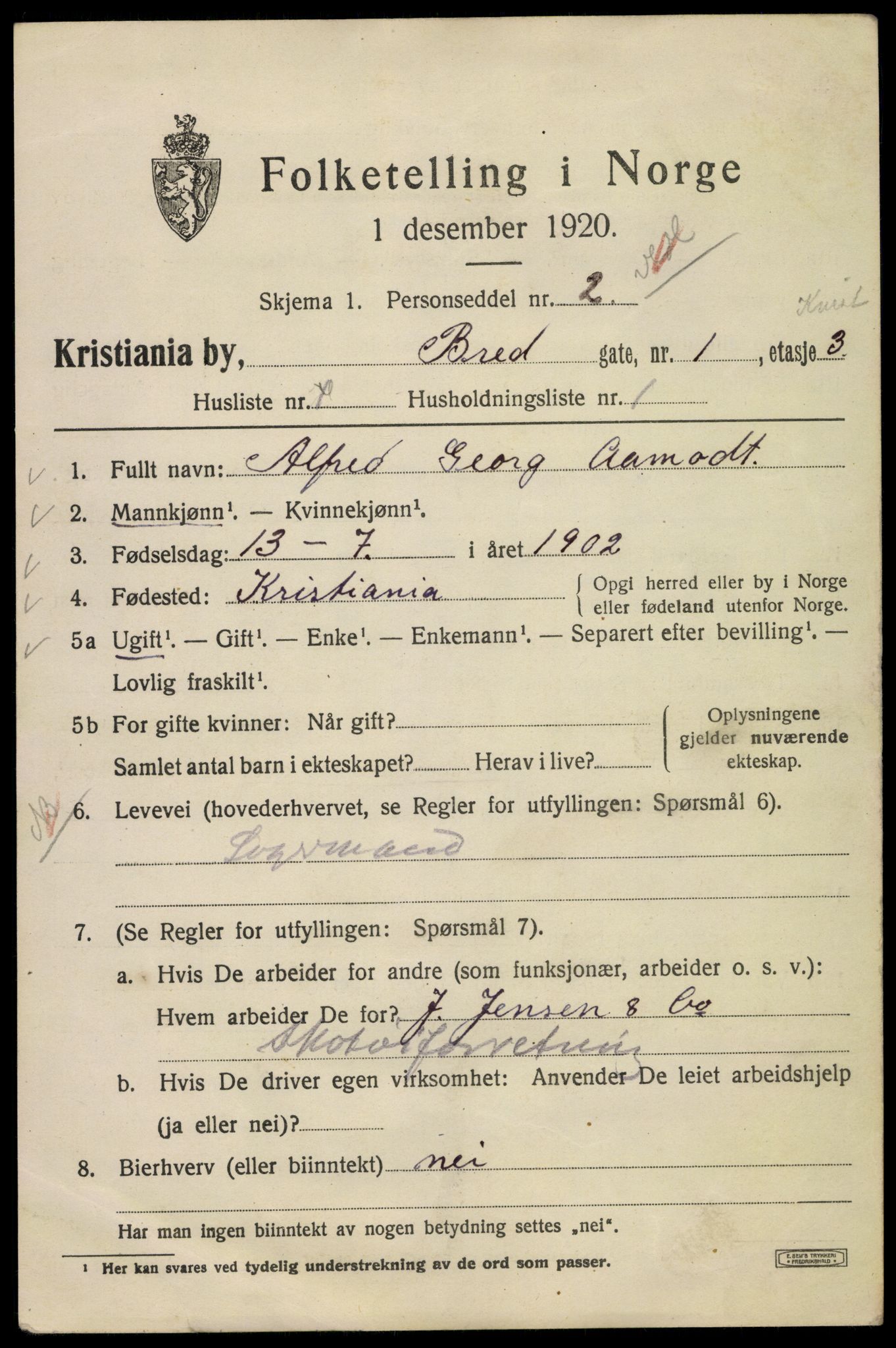 SAO, 1920 census for Kristiania, 1920, p. 169393