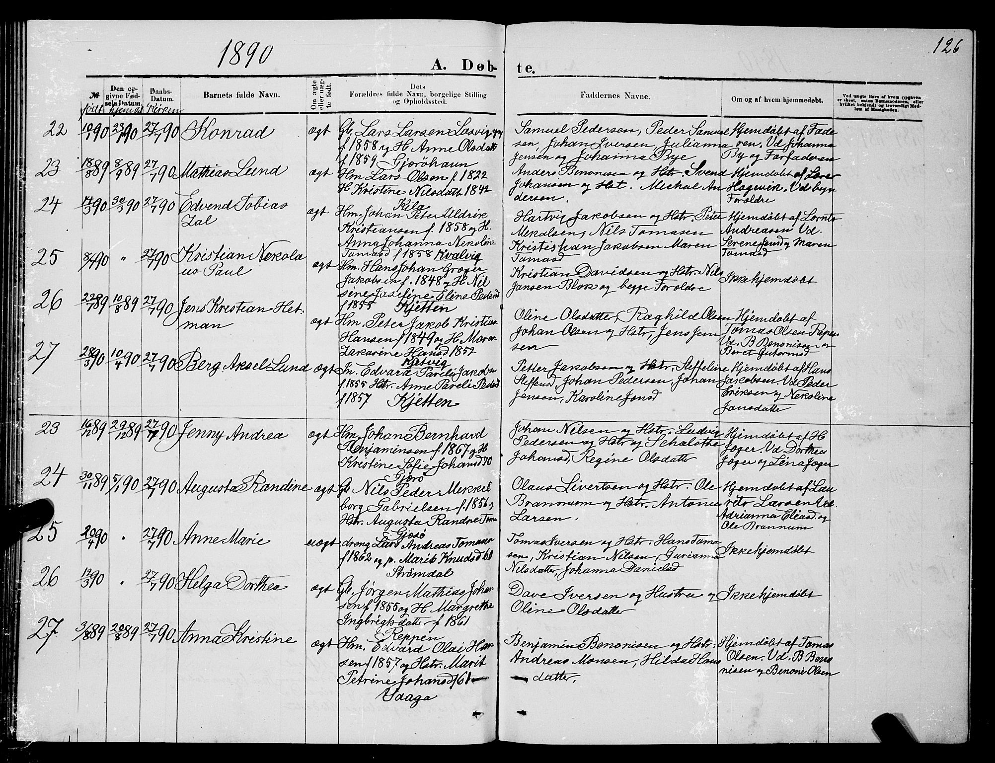 Ministerialprotokoller, klokkerbøker og fødselsregistre - Nordland, SAT/A-1459/841/L0620: Parish register (copy) no. 841C04, 1877-1896, p. 126