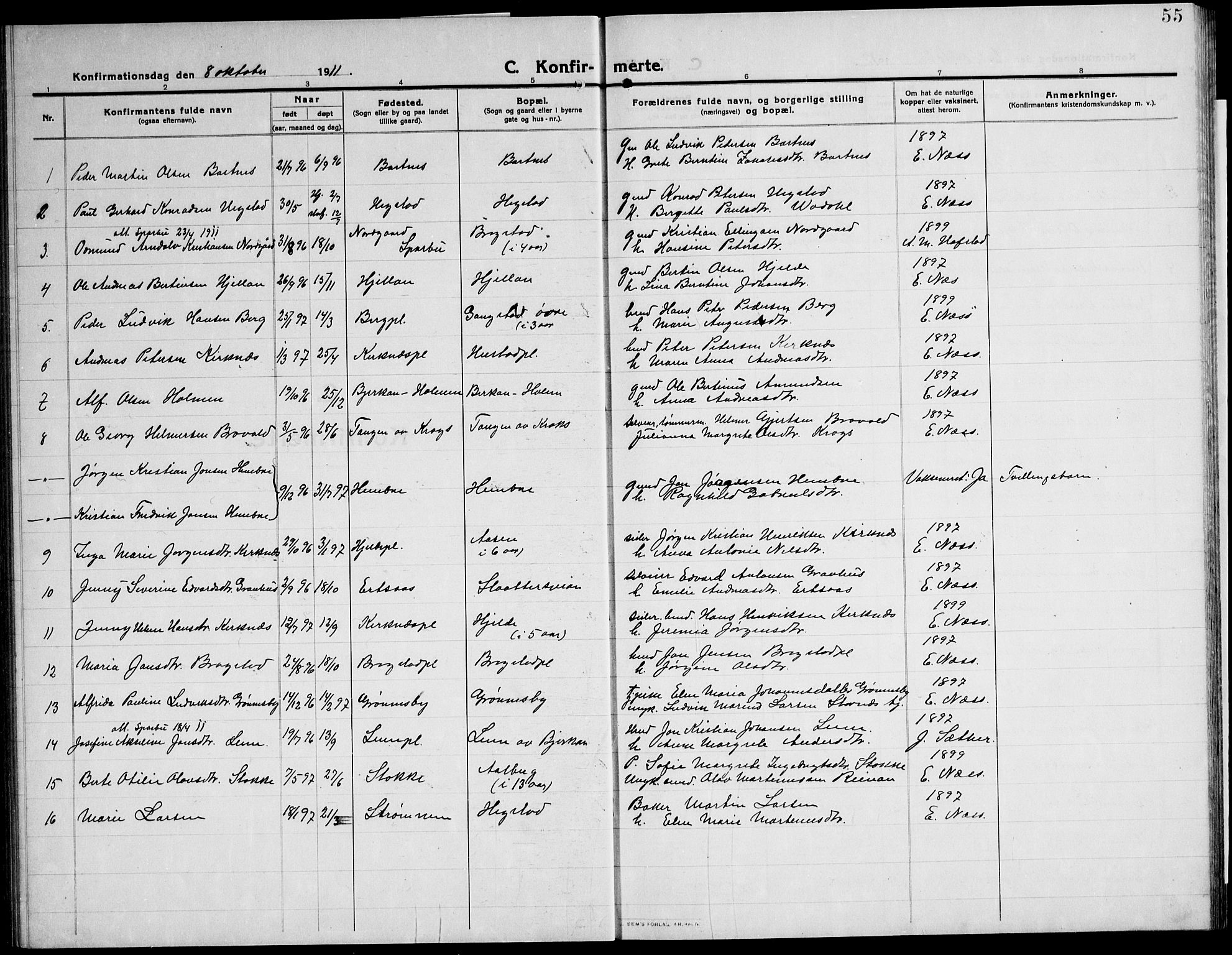 Ministerialprotokoller, klokkerbøker og fødselsregistre - Nord-Trøndelag, SAT/A-1458/732/L0319: Parish register (copy) no. 732C03, 1911-1945, p. 55
