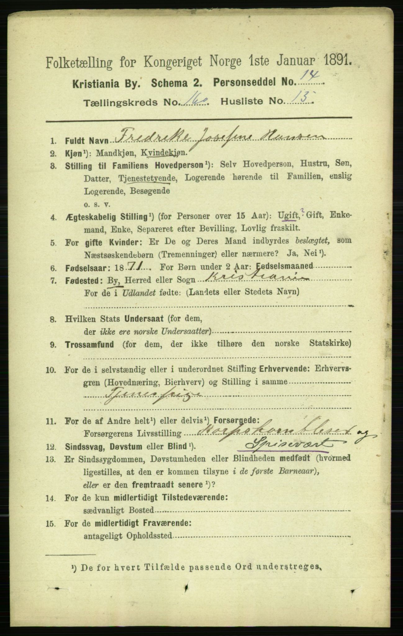 RA, 1891 census for 0301 Kristiania, 1891, p. 91055