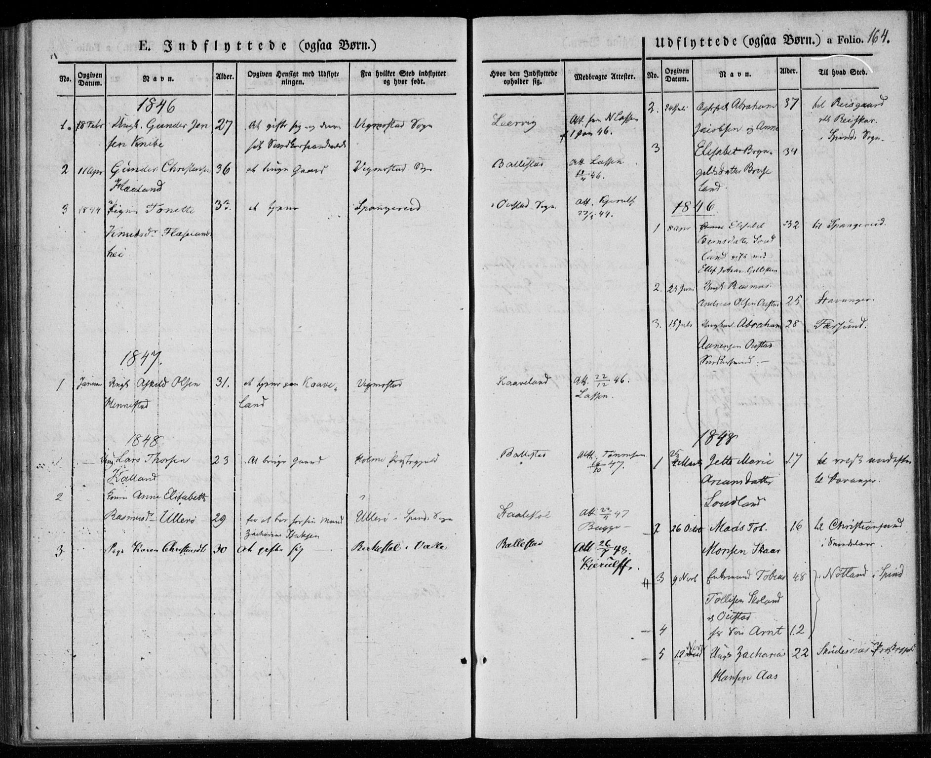 Lyngdal sokneprestkontor, AV/SAK-1111-0029/F/Fa/Faa/L0001: Parish register (official) no. A 1, 1837-1857, p. 164