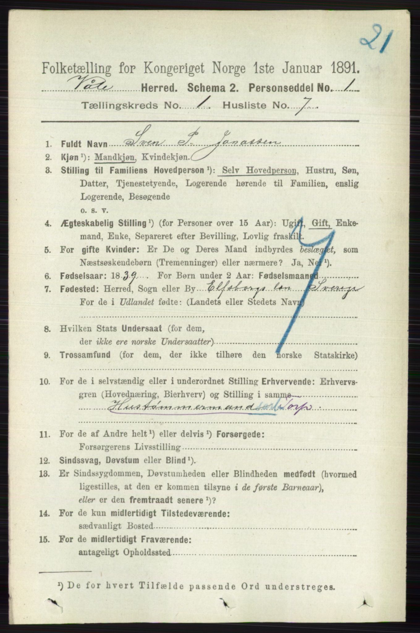 RA, 1891 census for 0716 Våle, 1891, p. 116