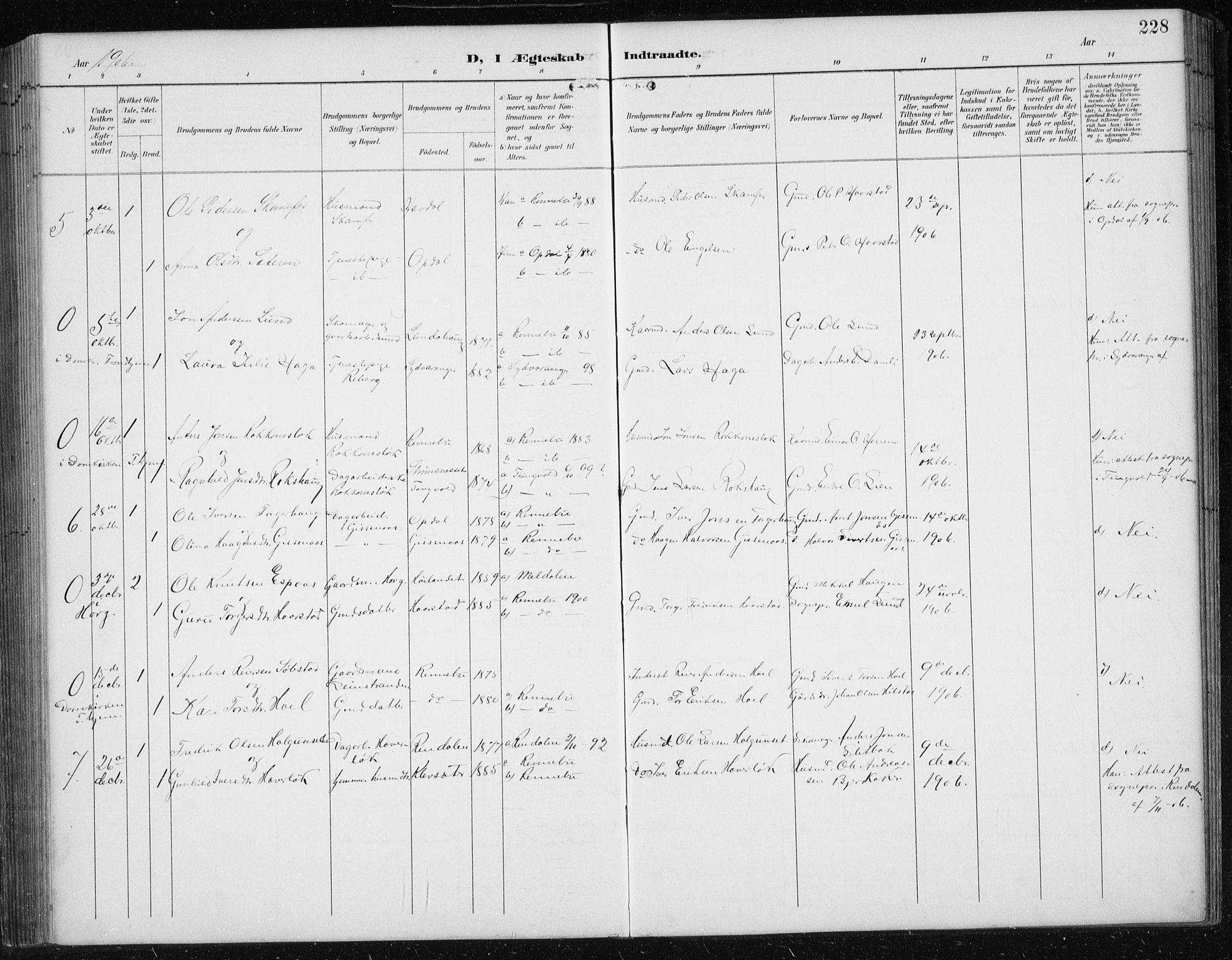 Ministerialprotokoller, klokkerbøker og fødselsregistre - Sør-Trøndelag, SAT/A-1456/674/L0876: Parish register (copy) no. 674C03, 1892-1912, p. 228