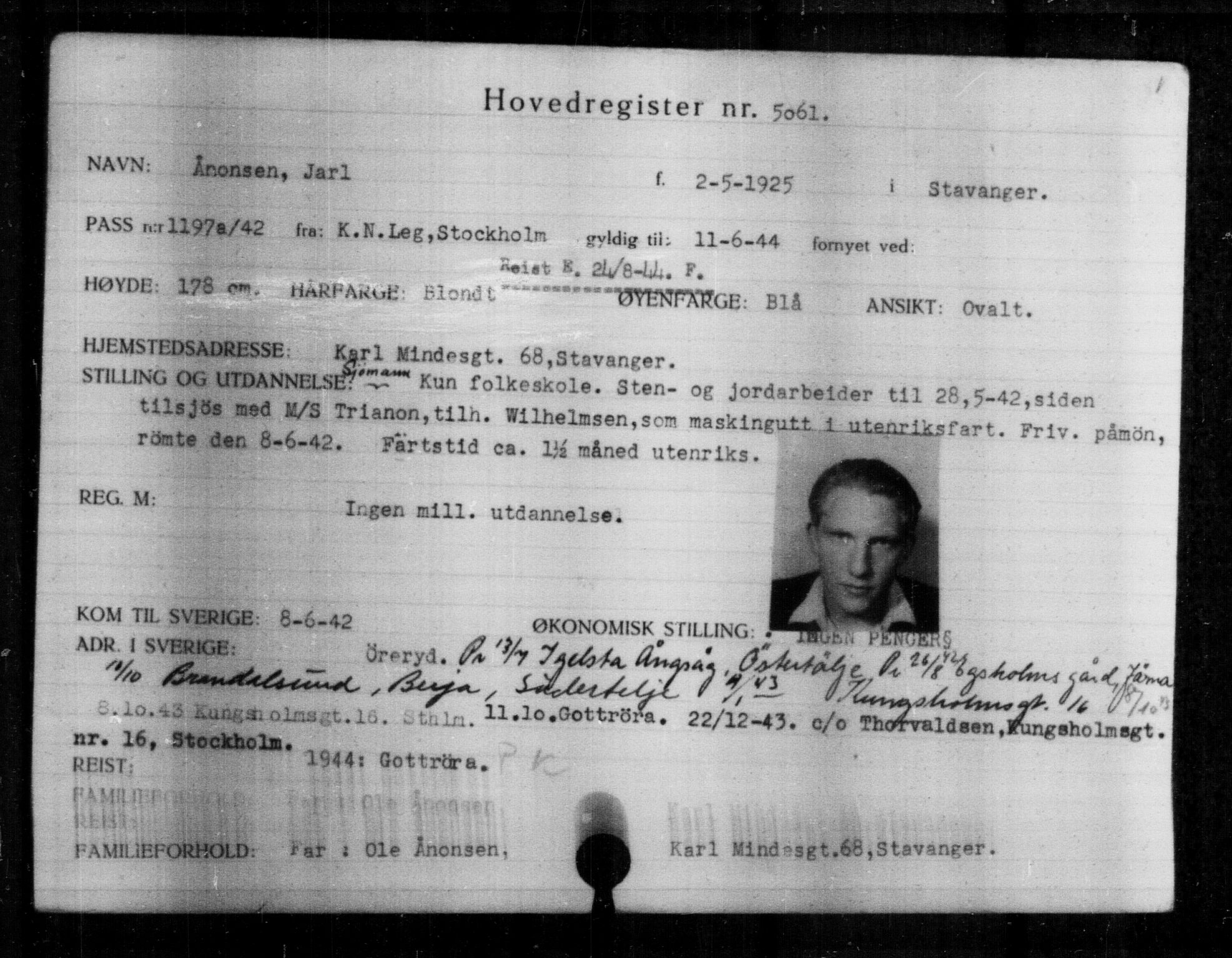 Utenriksstasjonene, Legasjonen i Stockholm, Flyktningkontoret, AV/RA-S-6753/V/Va/L0004: Kjesäterkartoteket, flyktninger med registreringsnr. 3496-6610, 1940-1945, p. 1851