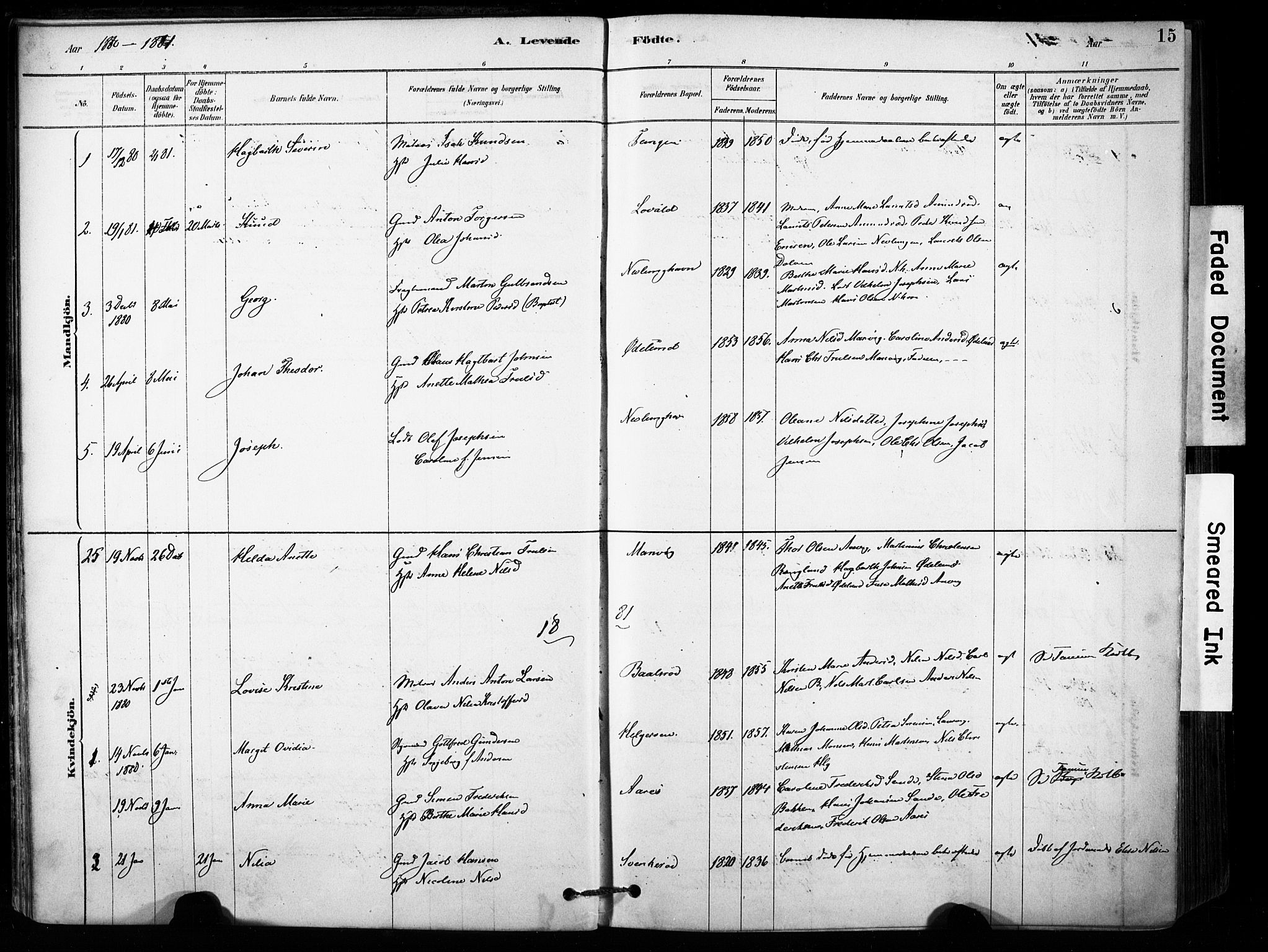 Brunlanes kirkebøker, AV/SAKO-A-342/F/Fb/L0001: Parish register (official) no. II 1, 1878-1899, p. 15