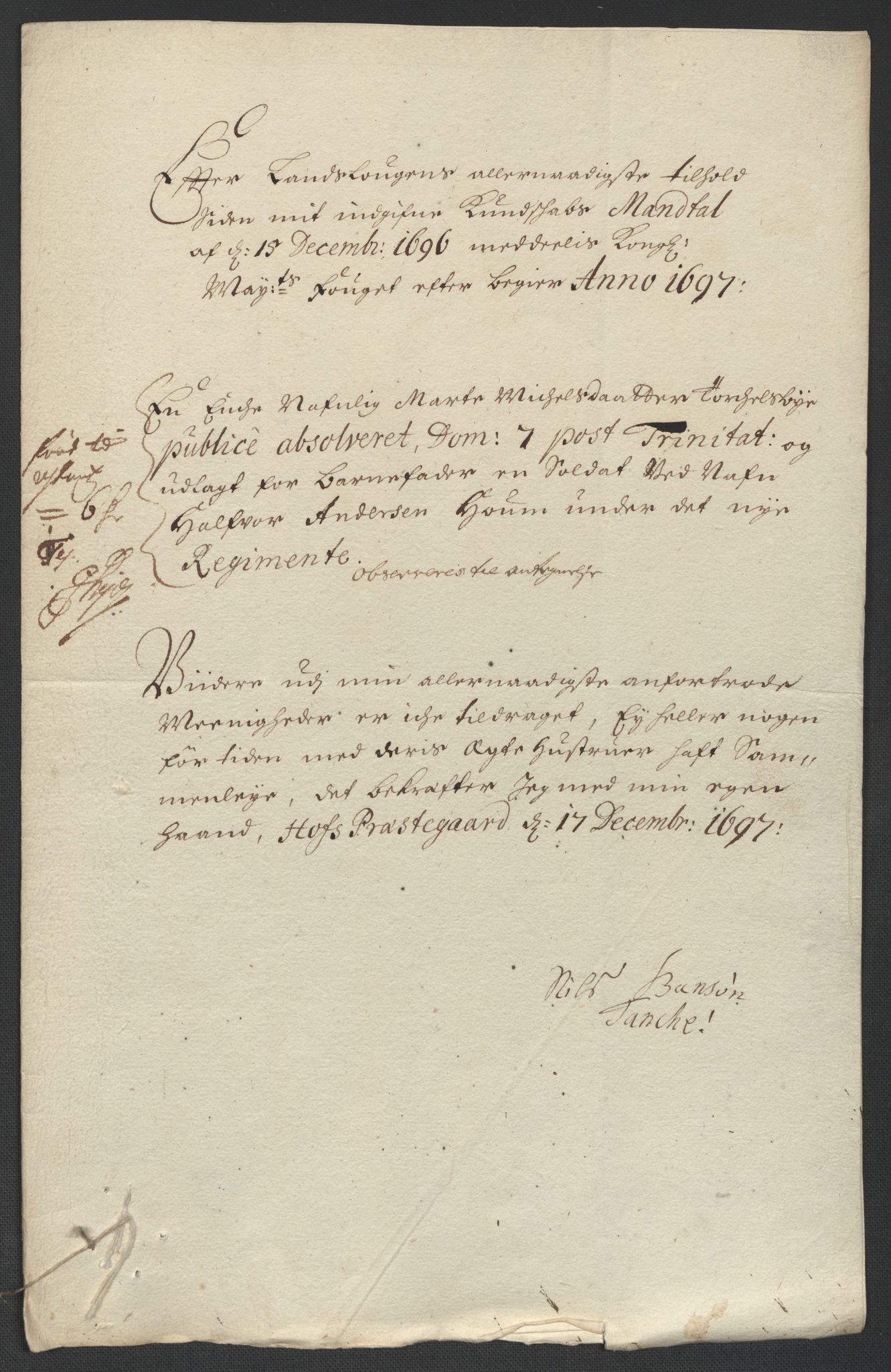 Rentekammeret inntil 1814, Reviderte regnskaper, Fogderegnskap, AV/RA-EA-4092/R13/L0835: Fogderegnskap Solør, Odal og Østerdal, 1697, p. 164