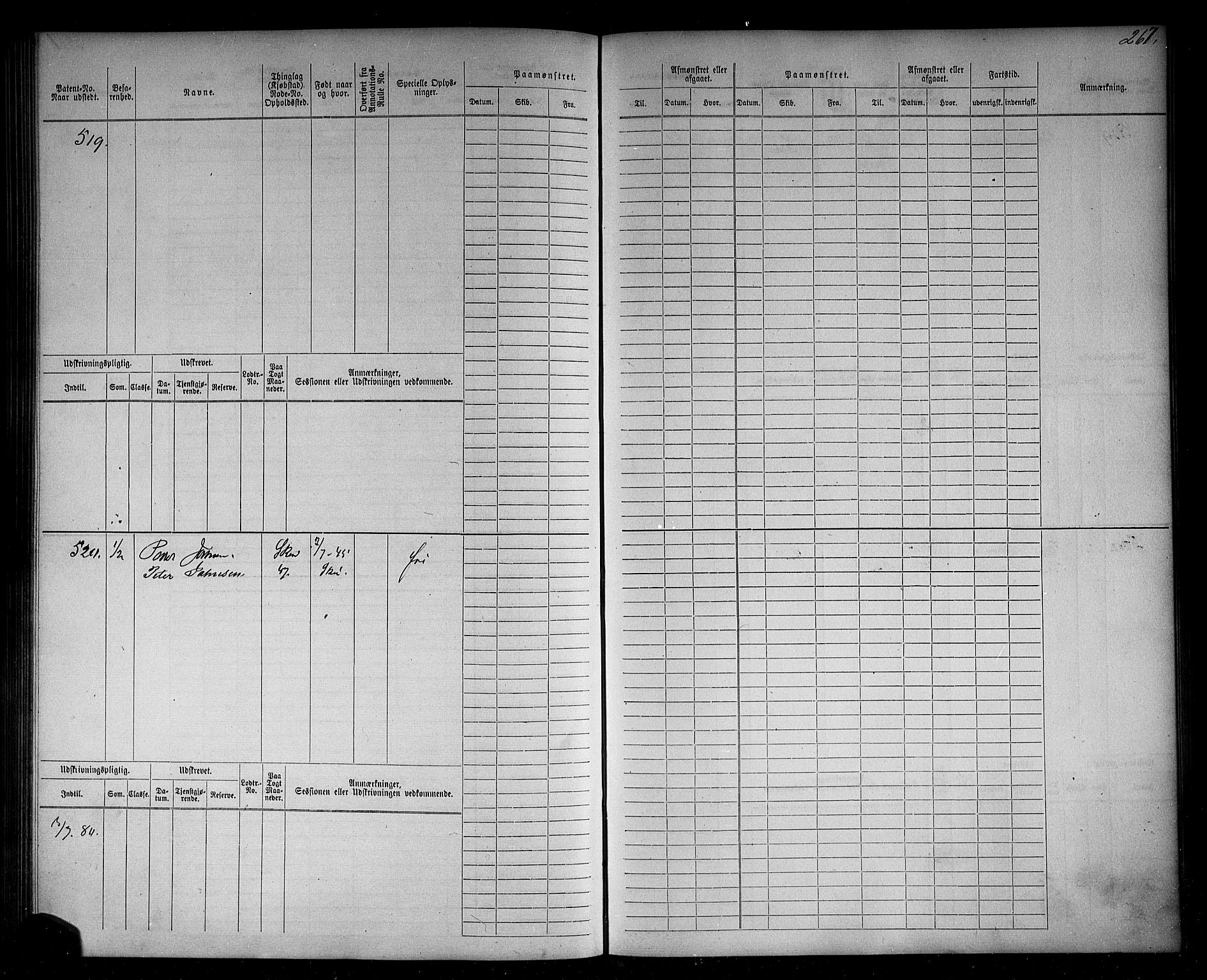 Skien innrulleringskontor, AV/SAKO-A-832/F/Fb/L0001: Hovedrulle, 1868-1871, p. 270