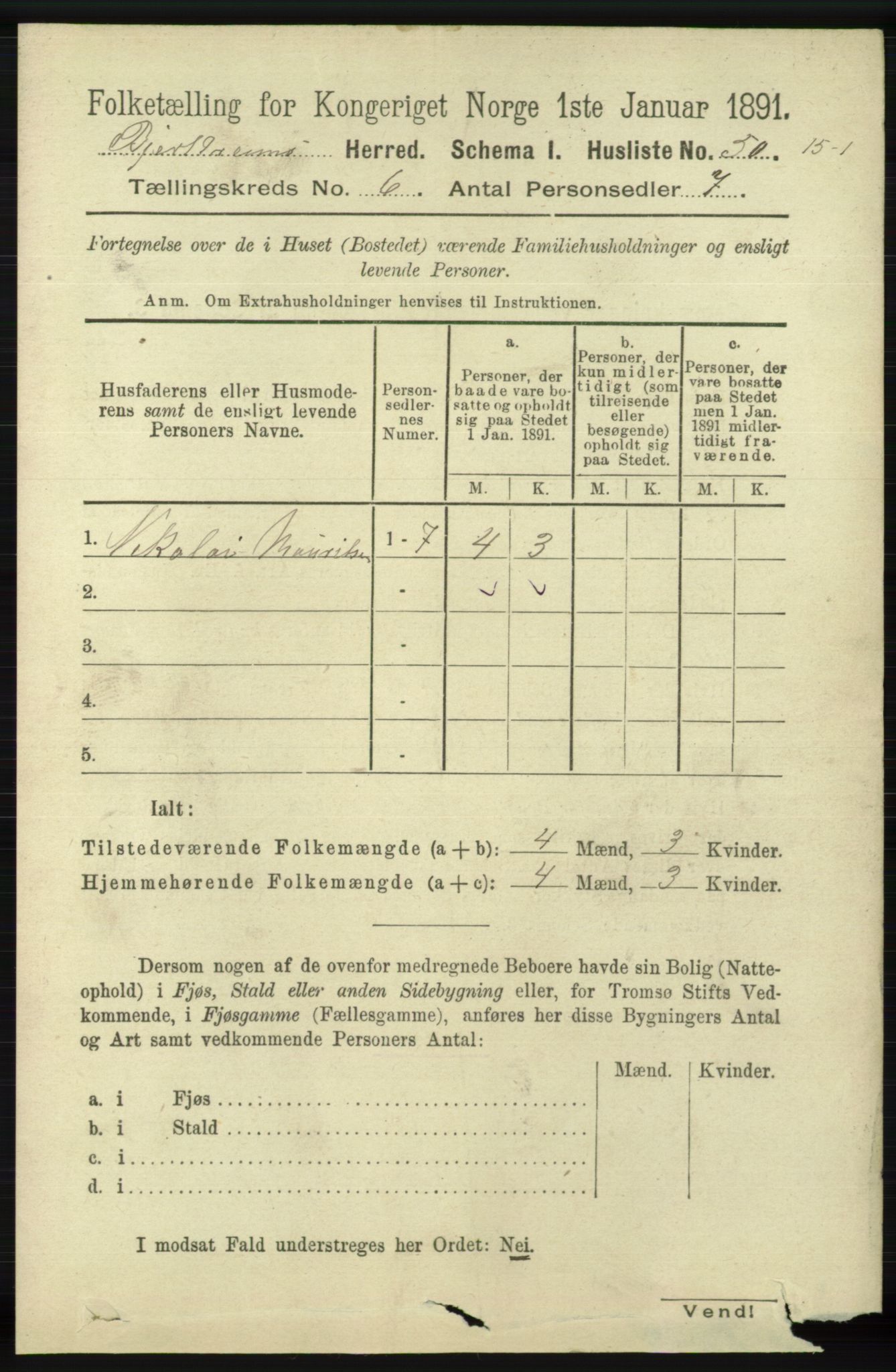 RA, 1891 census for 1114 Bjerkreim, 1891, p. 2051