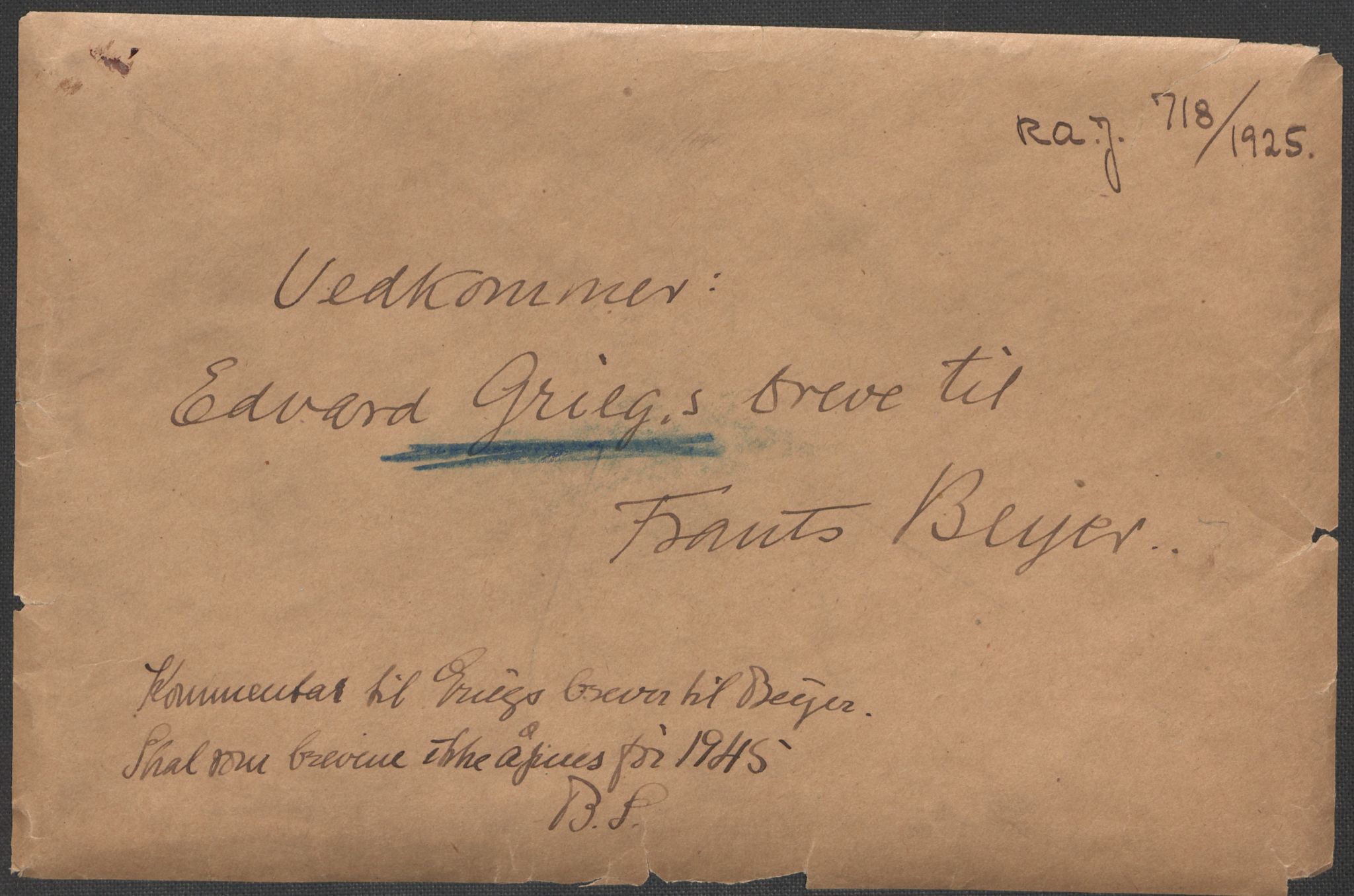 Beyer, Frants, AV/RA-PA-0132/F/L0001: Brev fra Edvard Grieg til Frantz Beyer og "En del optegnelser som kan tjene til kommentar til brevene" av Marie Beyer, 1872-1907, p. 8