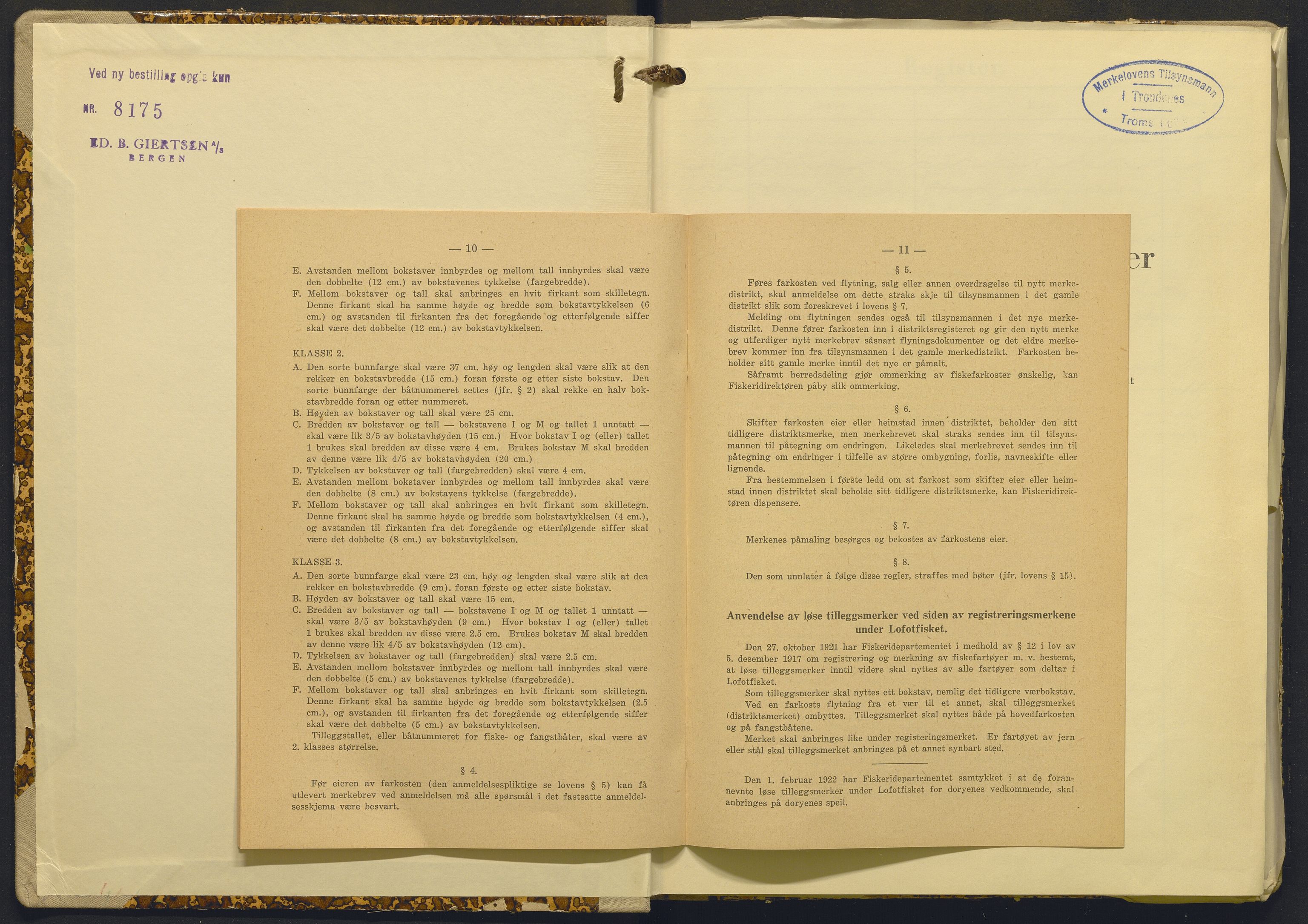 Fiskeridirektoratet - 1 Adm. ledelse - 13 Båtkontoret, AV/SAB-A-2003/I/Ia/Iab/L0085: 135.0232/4  Merkeprotokoll - Trondenes, 1960-1963