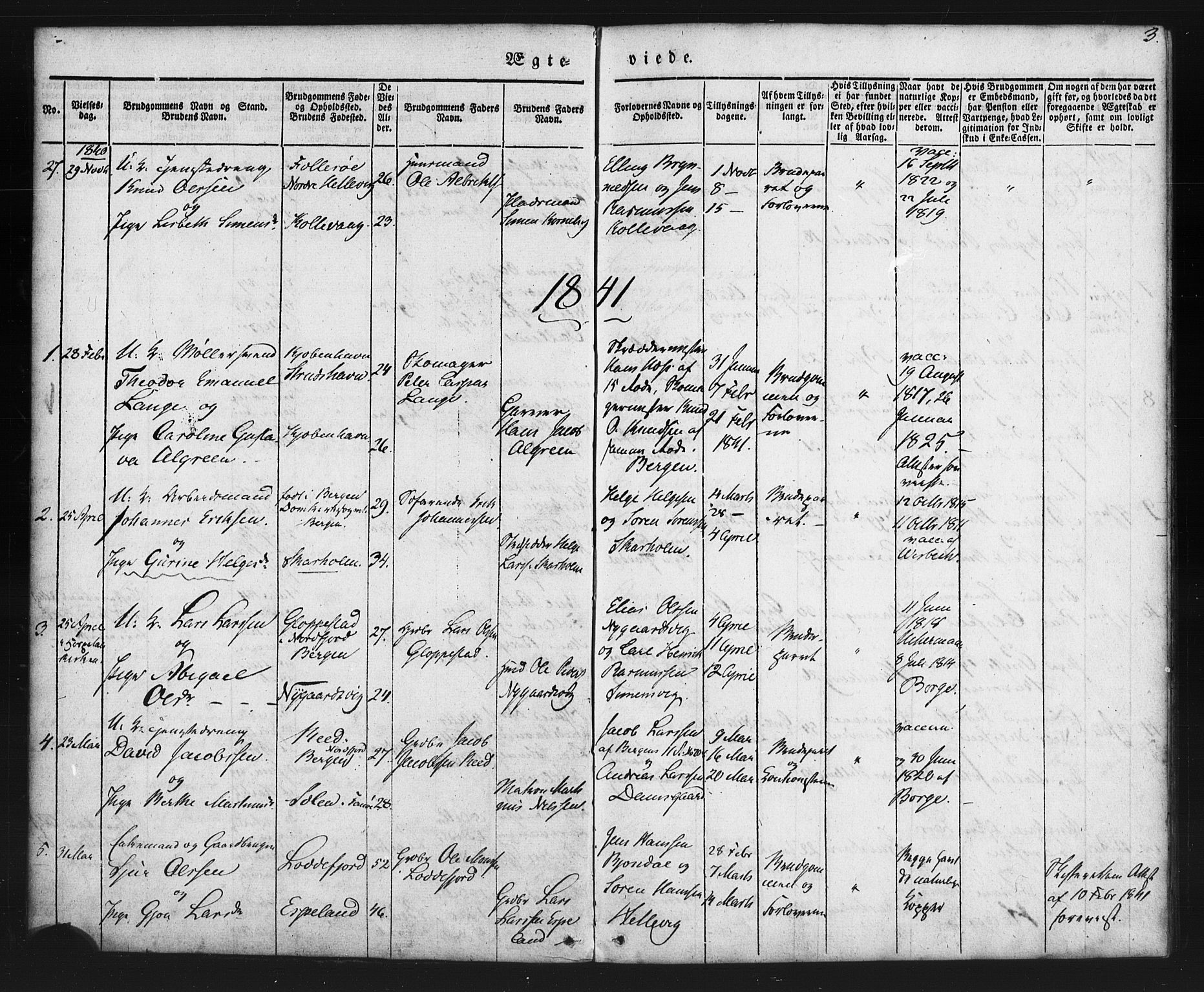 Askøy Sokneprestembete, SAB/A-74101/H/Ha/Haa/Haaa/L0006: Parish register (official) no. A 6, 1840-1852, p. 3