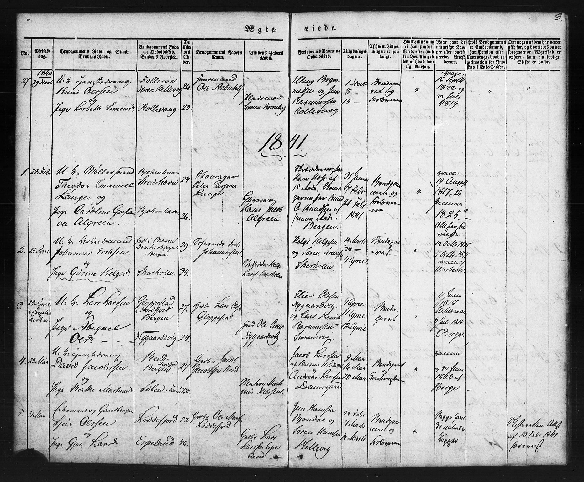 Askøy Sokneprestembete, AV/SAB-A-74101/H/Ha/Haa/Haaa/L0006: Parish register (official) no. A 6, 1840-1852, p. 3