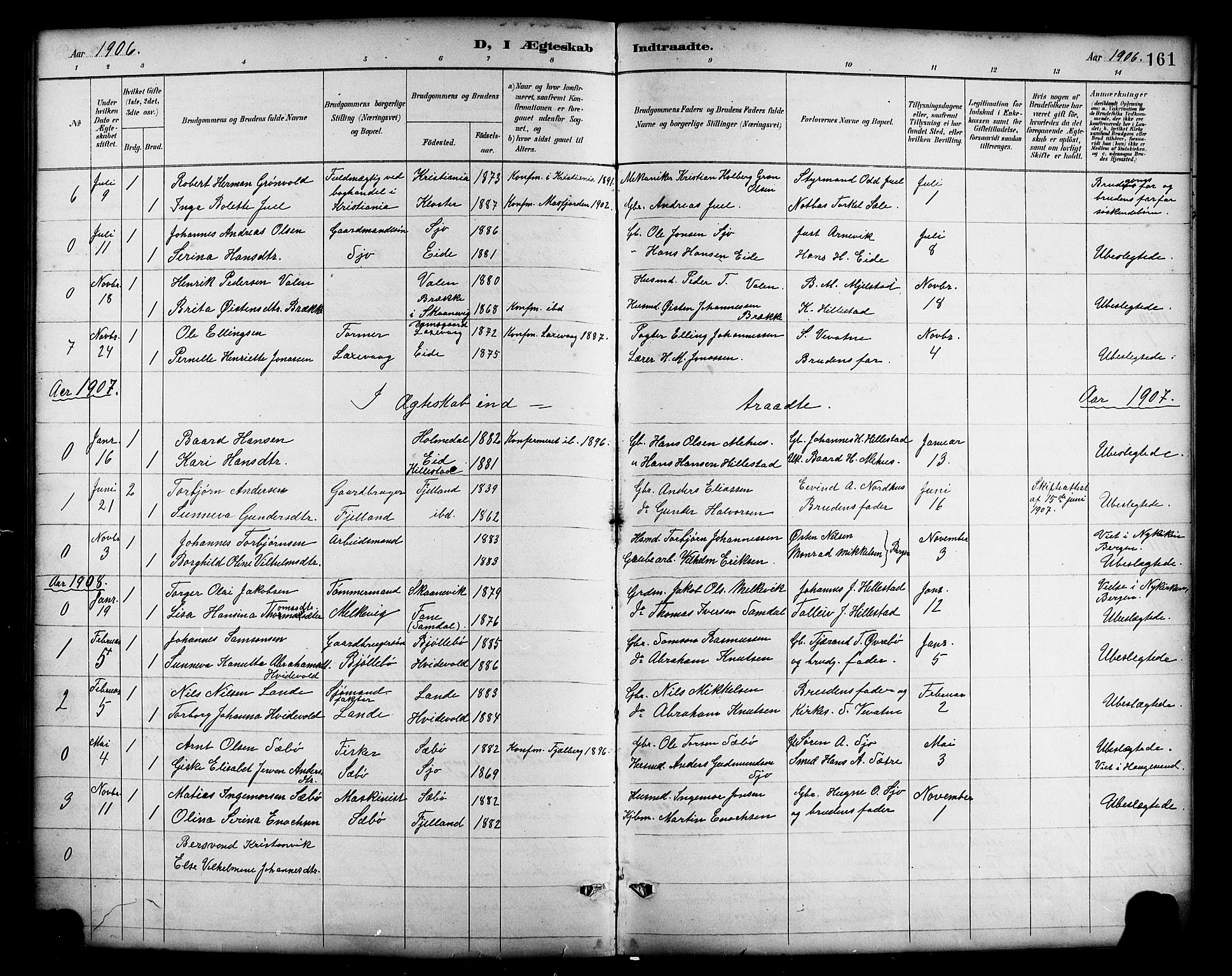 Fjelberg sokneprestembete, SAB/A-75201/H/Hab: Parish register (copy) no. B 4, 1889-1919, p. 161