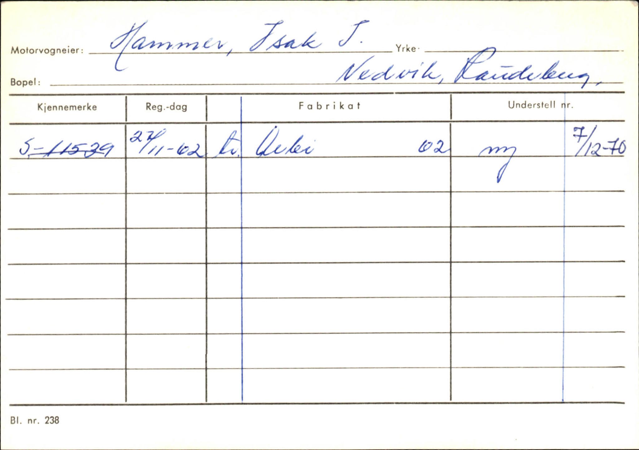 Statens vegvesen, Sogn og Fjordane vegkontor, SAB/A-5301/4/F/L0144: Registerkort Vågsøy A-R, 1945-1975, p. 885