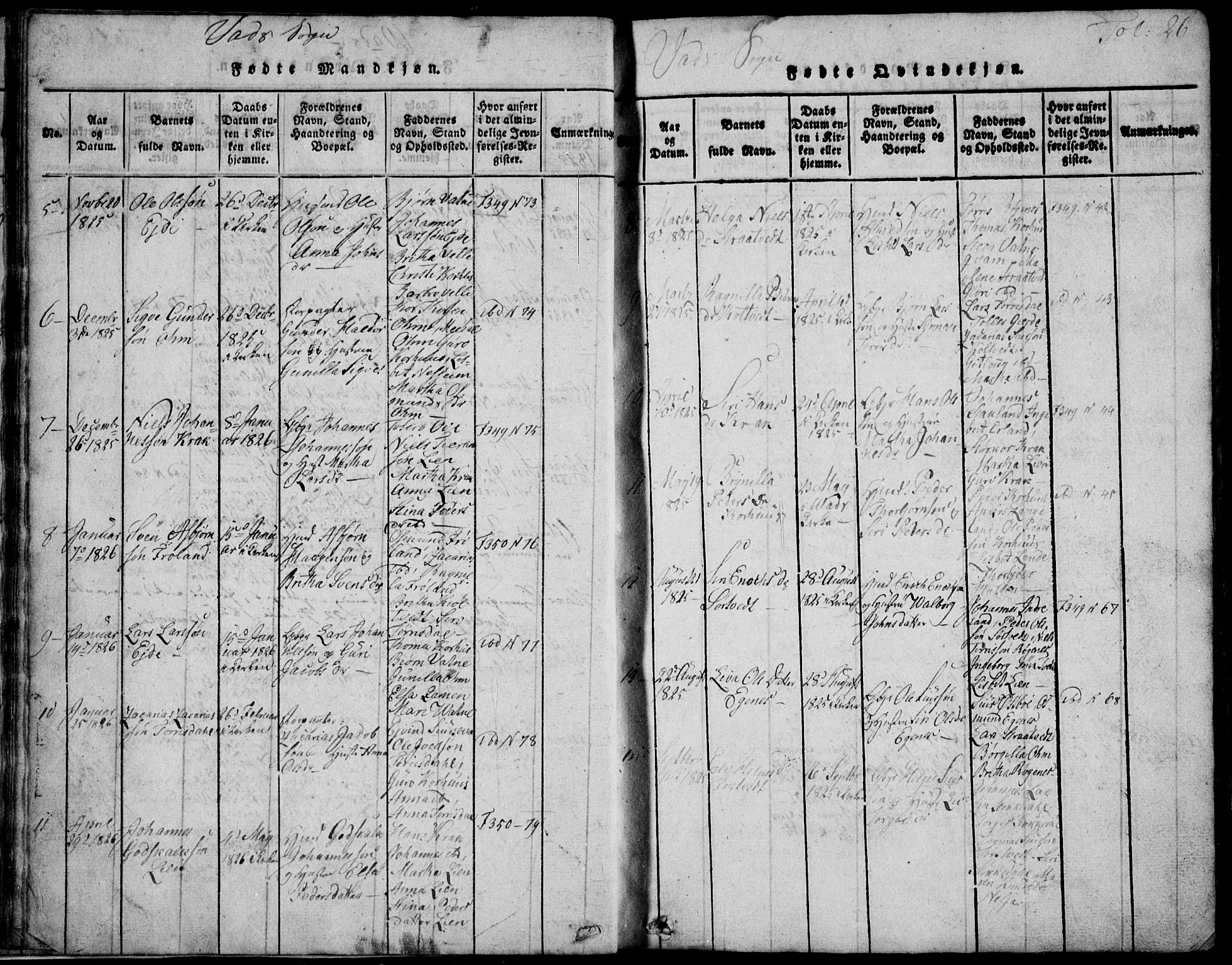 Skjold sokneprestkontor, AV/SAST-A-101847/H/Ha/Hab/L0002: Parish register (copy) no. B 2 /2, 1815-1830, p. 26