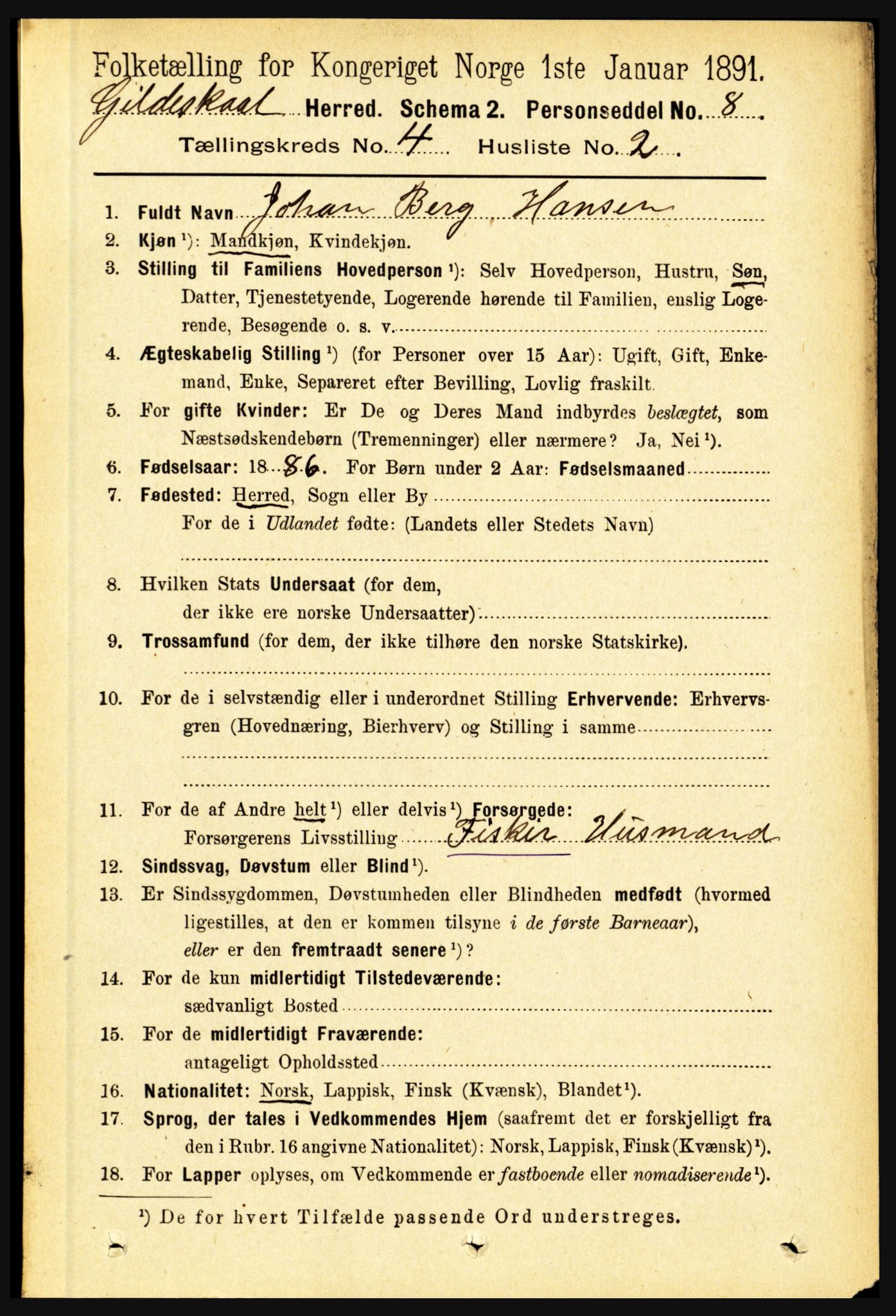 RA, 1891 census for 1838 Gildeskål, 1891, p. 1079