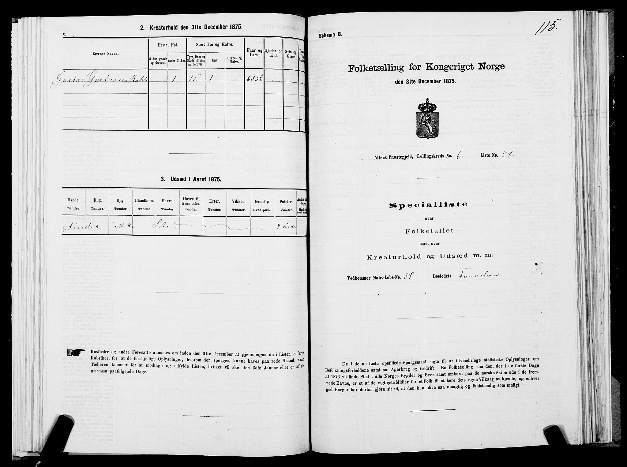 SATØ, 1875 census for 2012P Alta, 1875, p. 3115