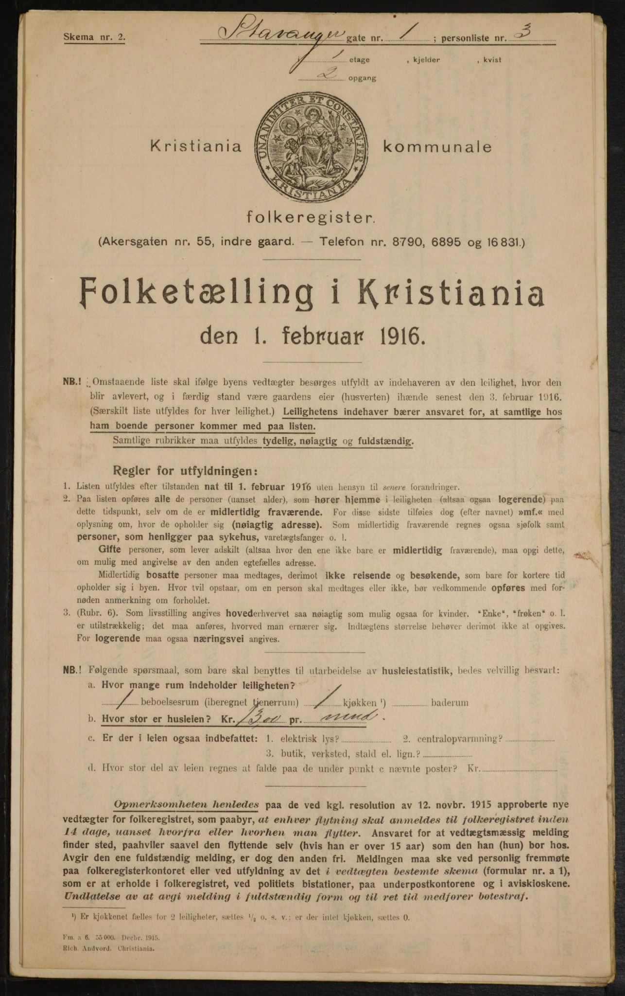 OBA, Municipal Census 1916 for Kristiania, 1916, p. 103285