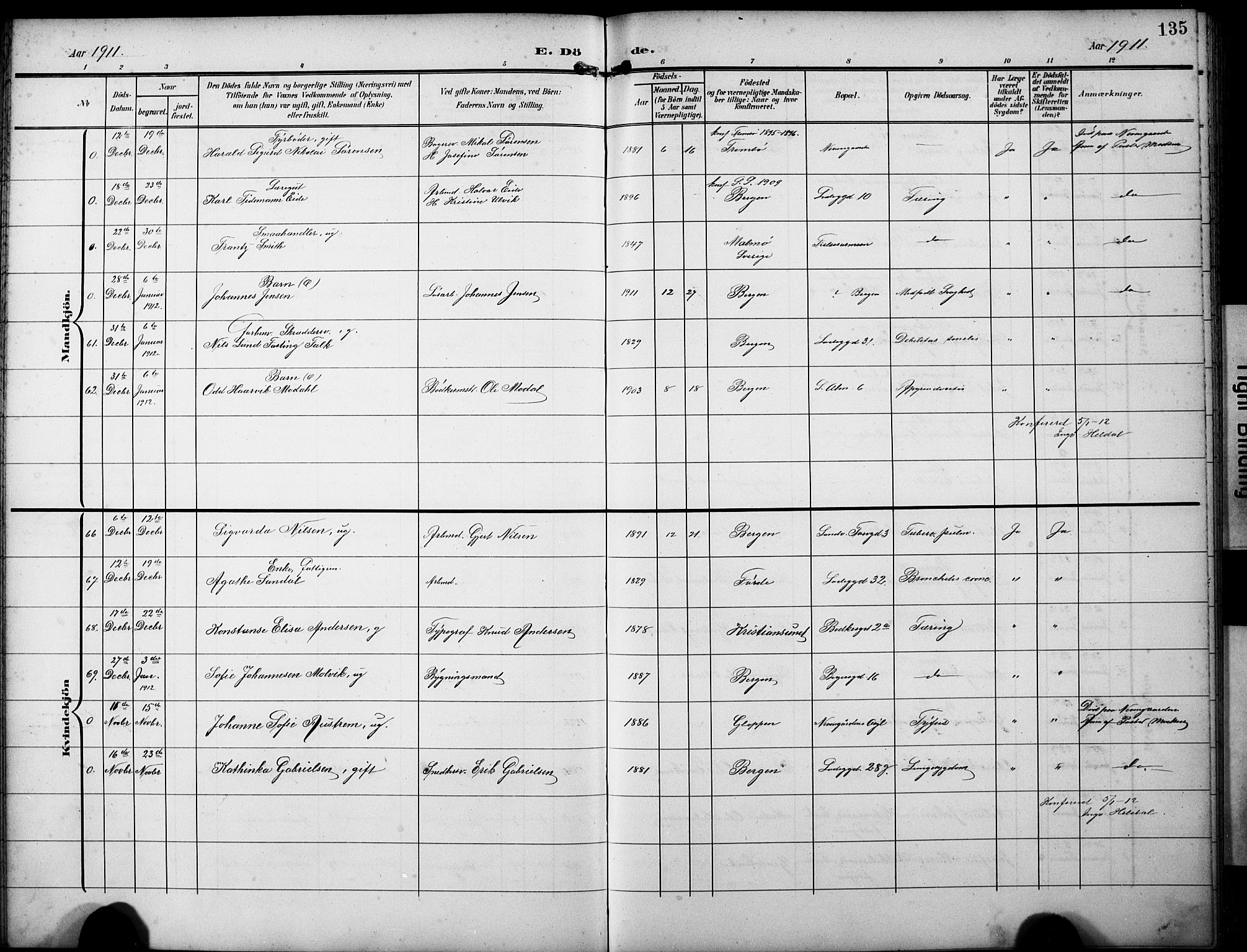 Sandviken Sokneprestembete, AV/SAB-A-77601/H/Hb/L0017: Parish register (copy) no. E 1, 1903-1926, p. 135