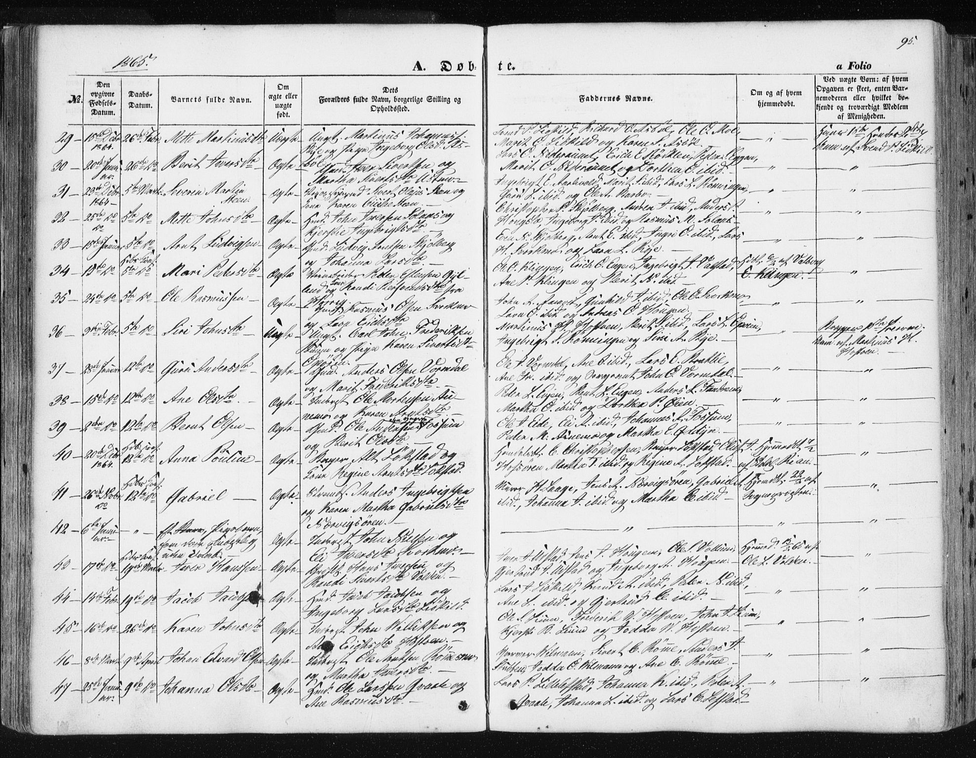 Ministerialprotokoller, klokkerbøker og fødselsregistre - Sør-Trøndelag, SAT/A-1456/668/L0806: Parish register (official) no. 668A06, 1854-1869, p. 95